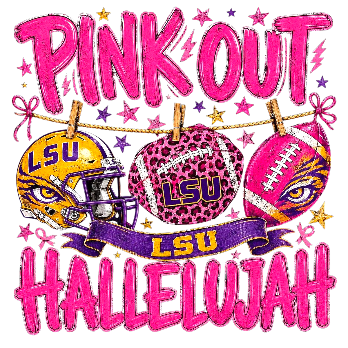 Pink Out Hallelujah Football DTF ready to press iron on transfer for clothing t-shirts and hoodies