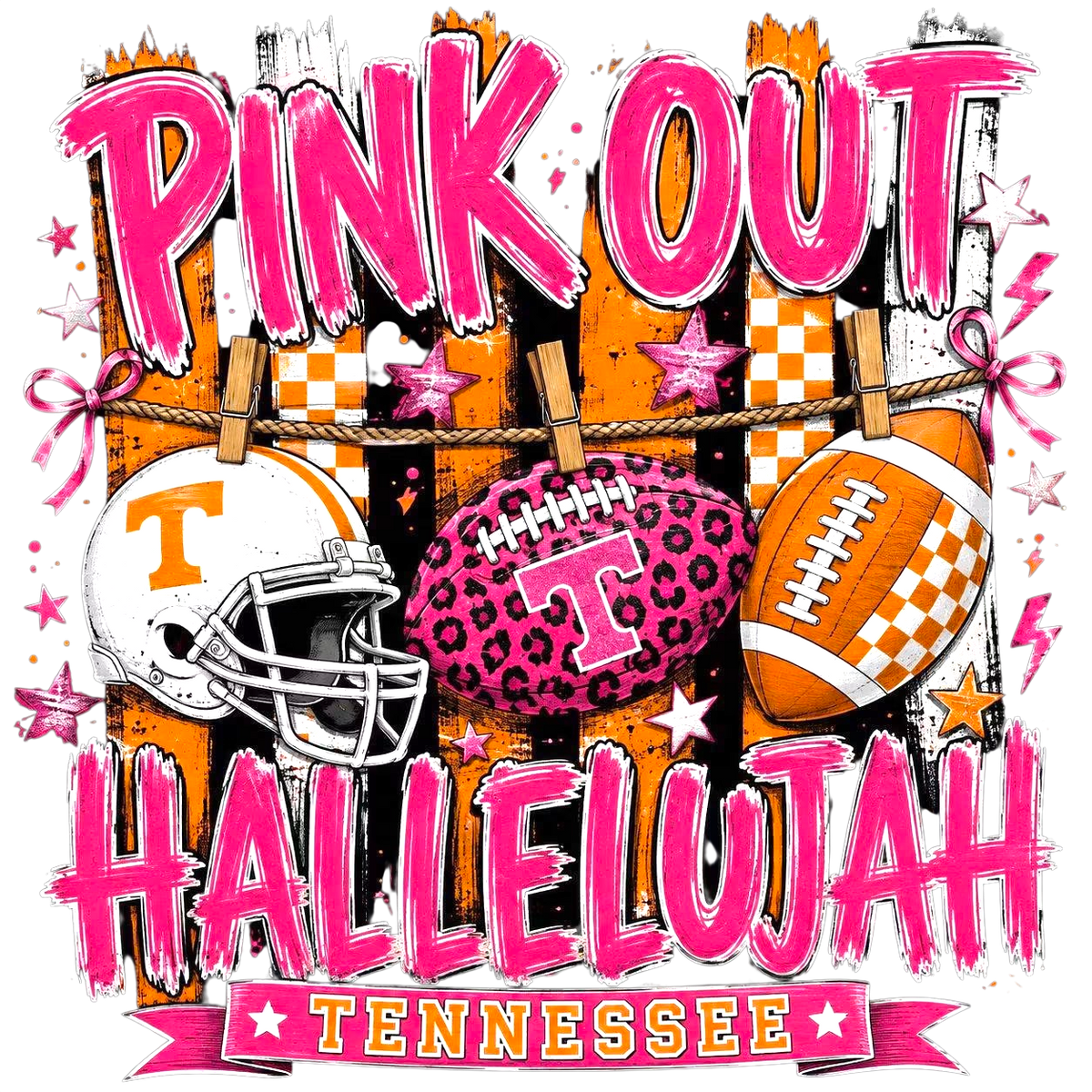 Pink Out Hallelujah Football DTF ready to press iron on transfer for clothing t-shirts and hoodies