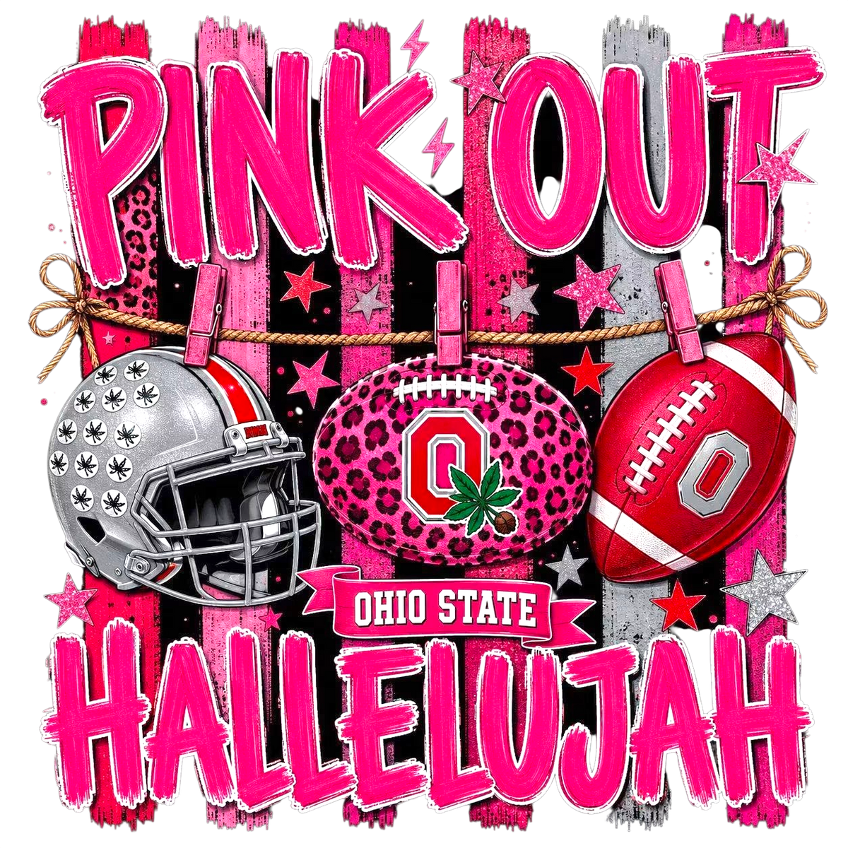 Pink Out Hallelujah Football DTF ready to press iron on transfer for clothing t-shirts and hoodies