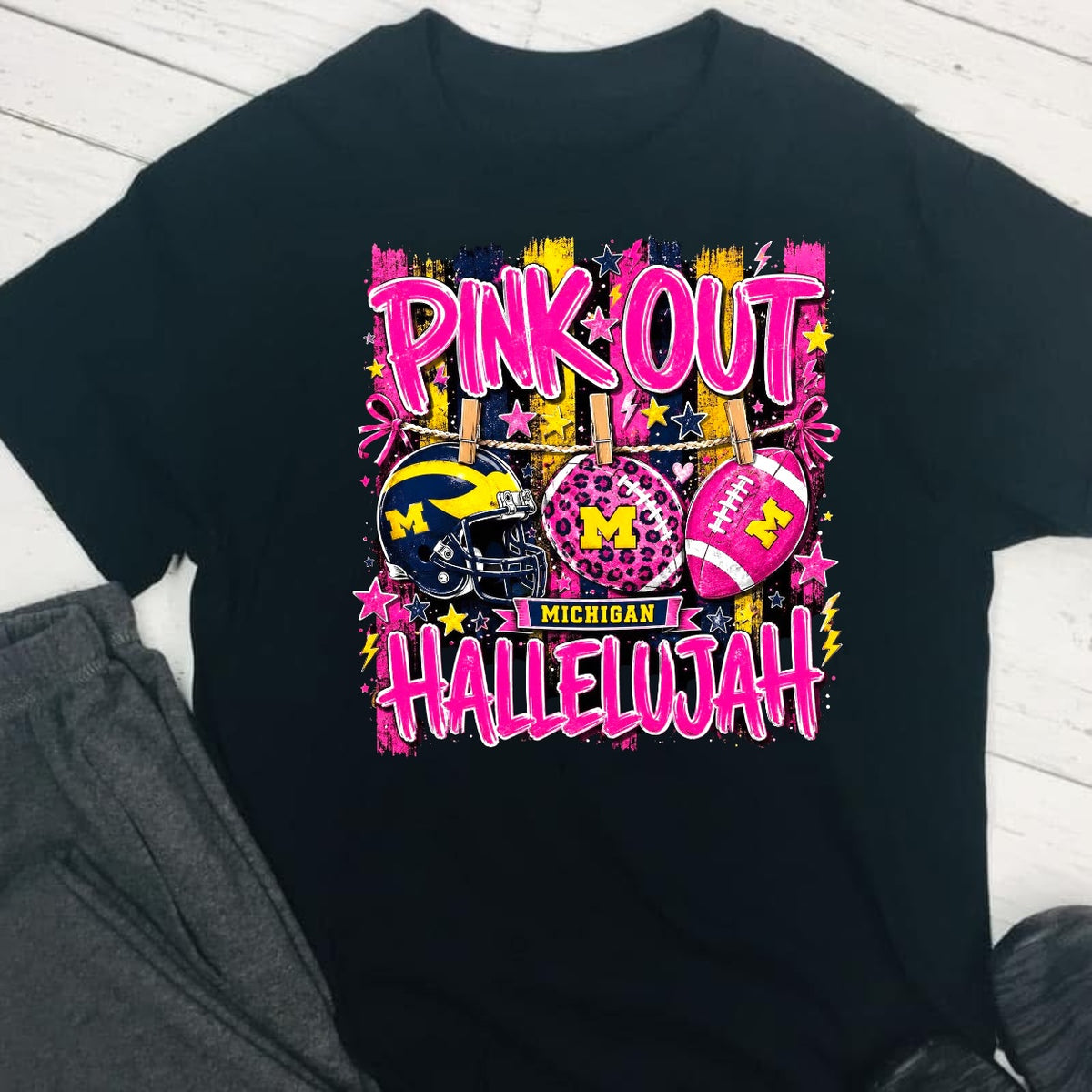 Pink Out Hallelujah Michigan Breast Cancer Awareness DTF T-Shirt