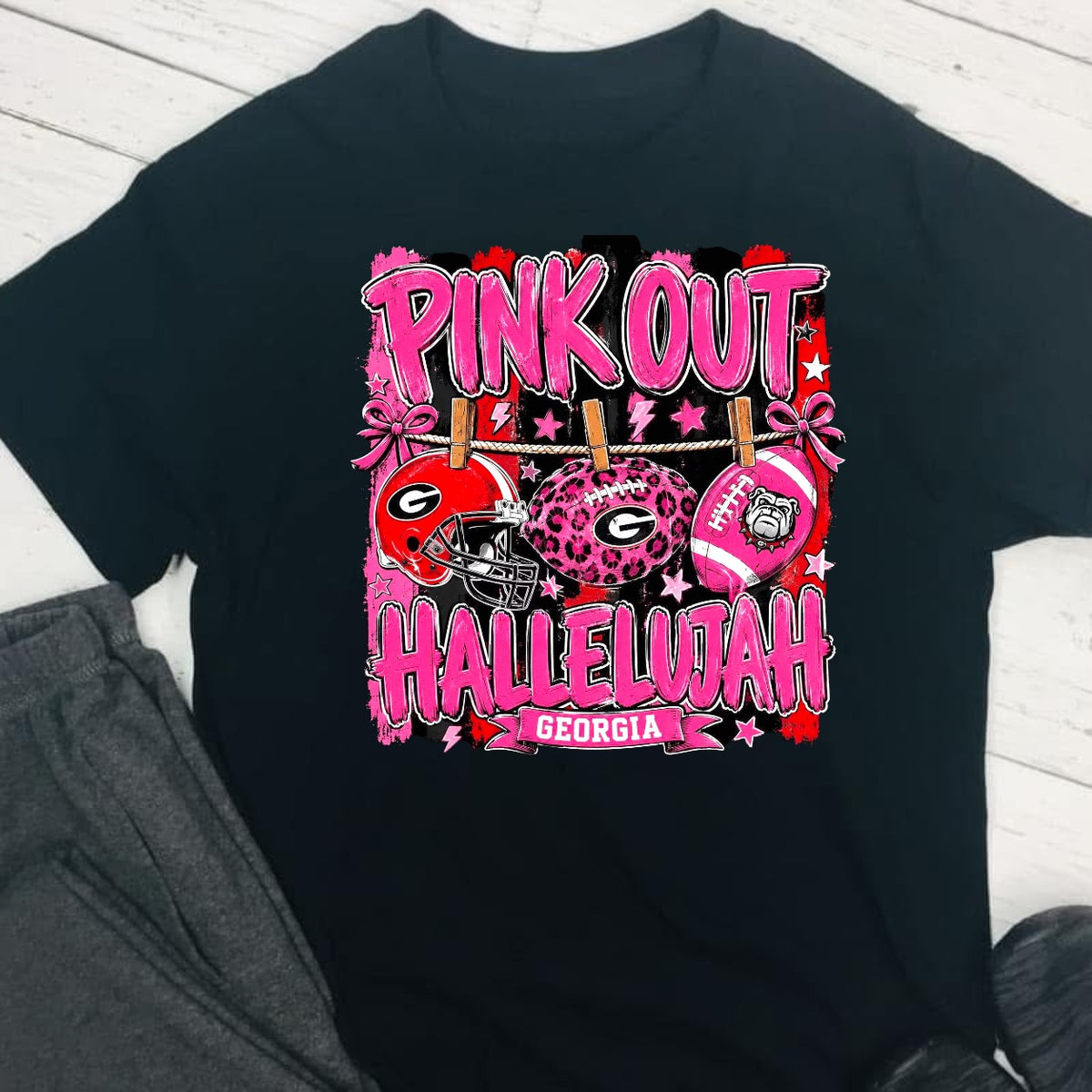 Pink Out Hallelujah Georgia Dawgs Breast Cancer Awareness DTF T-Shirt