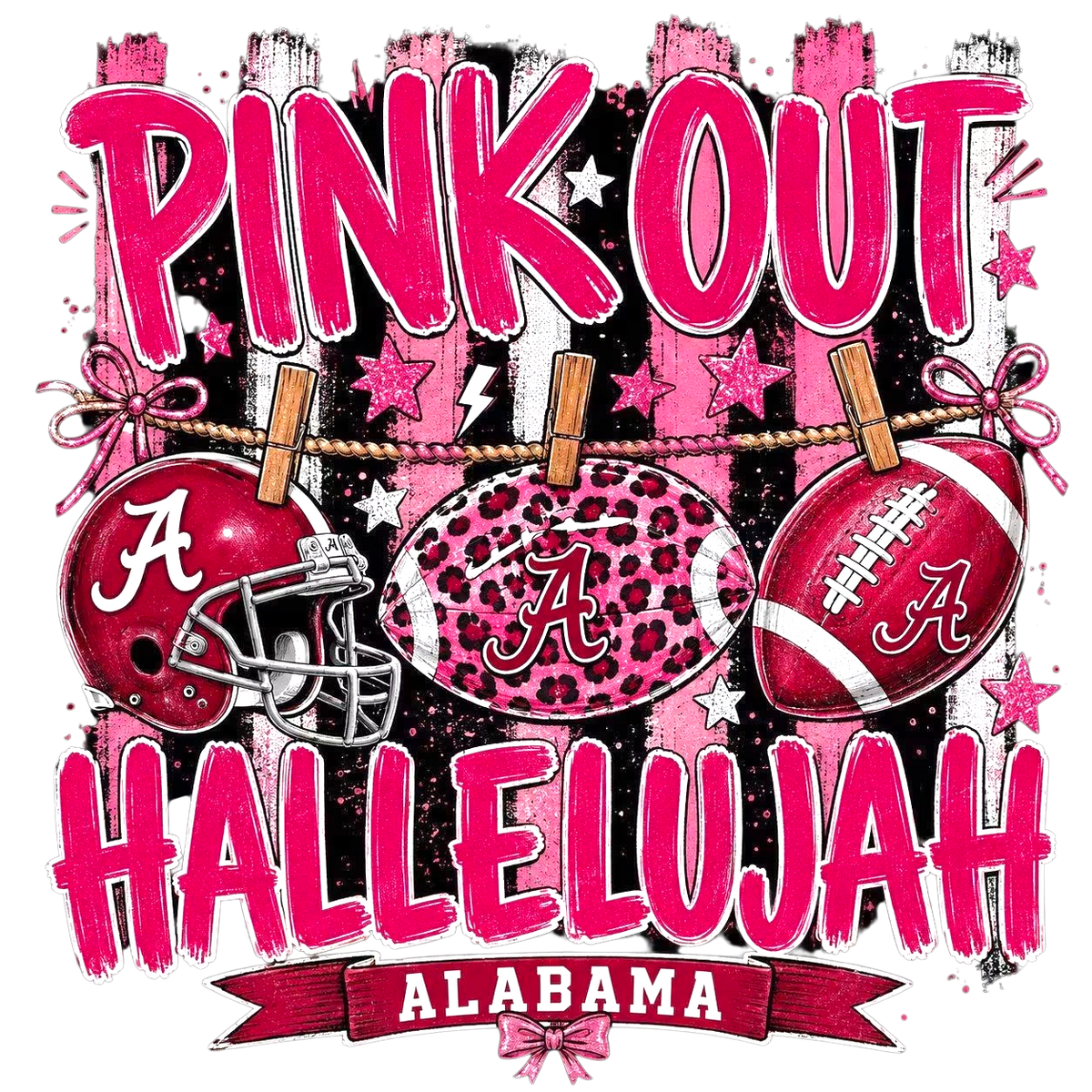 Pink Out Hallelujah Football DTF ready to press iron on transfer for clothing t-shirts and hoodies