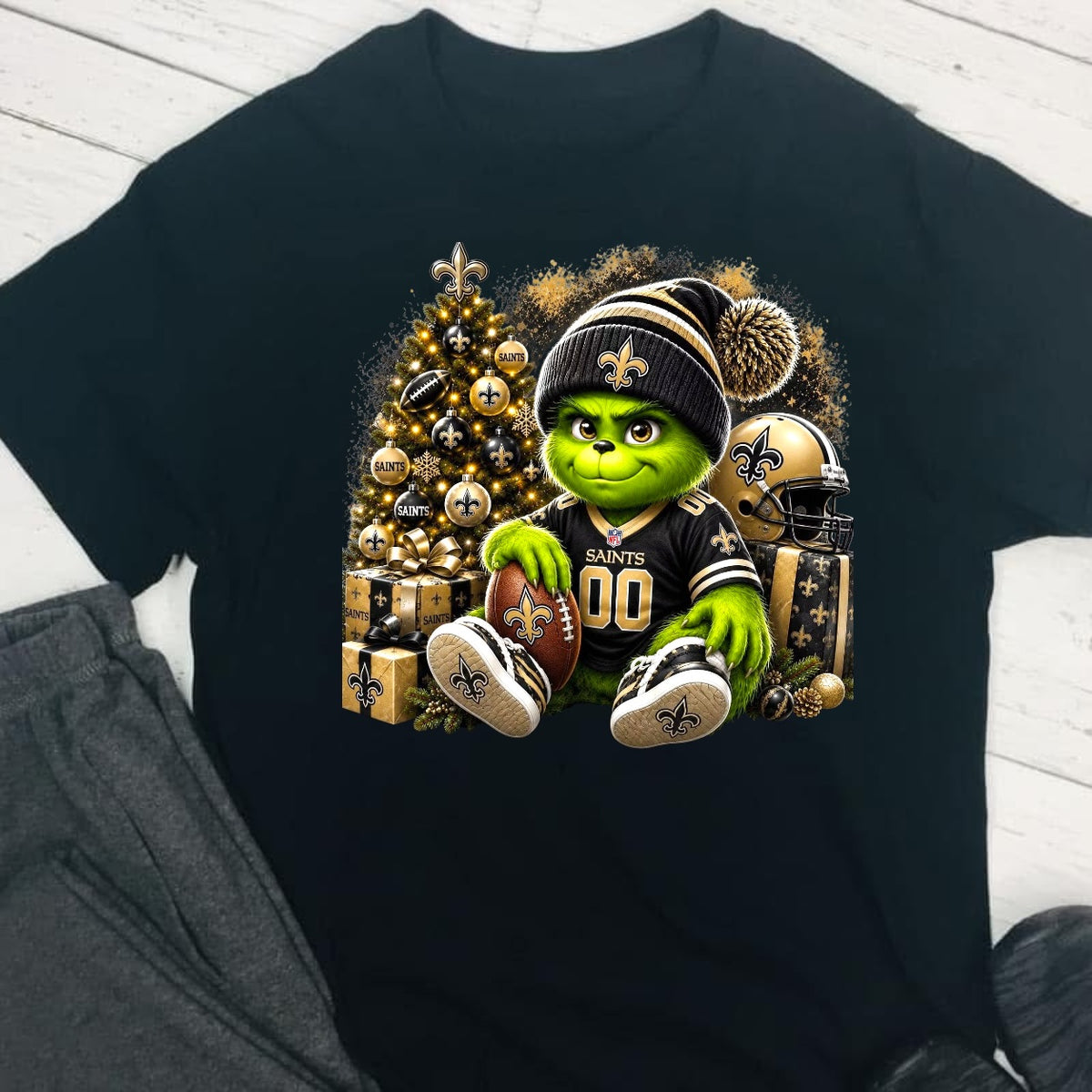 New Orleans Saints Grinch Christmas Football DTF T-Shirt Game Ready