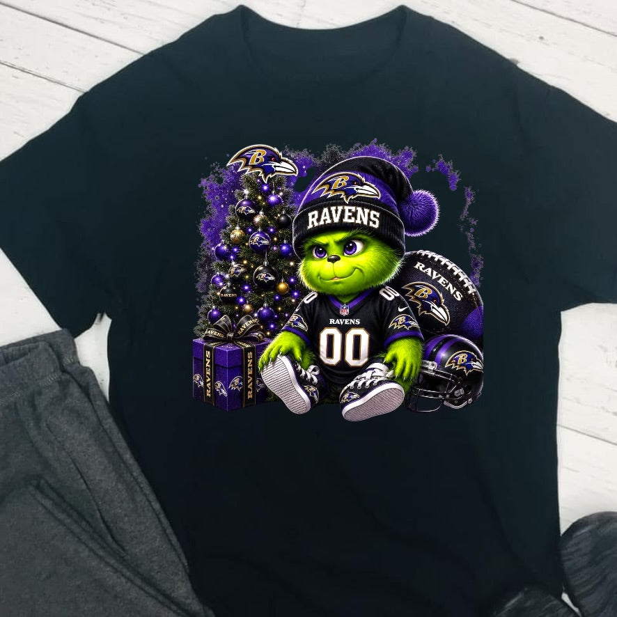 Ravens Grinch Christmas Football DTF T-Shirt Game Ready