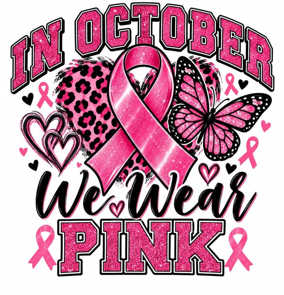 In October We Wear Pink DTF ready to press iron on transfer for clothing t-shirts and hoodies Breast Cancer Awareness