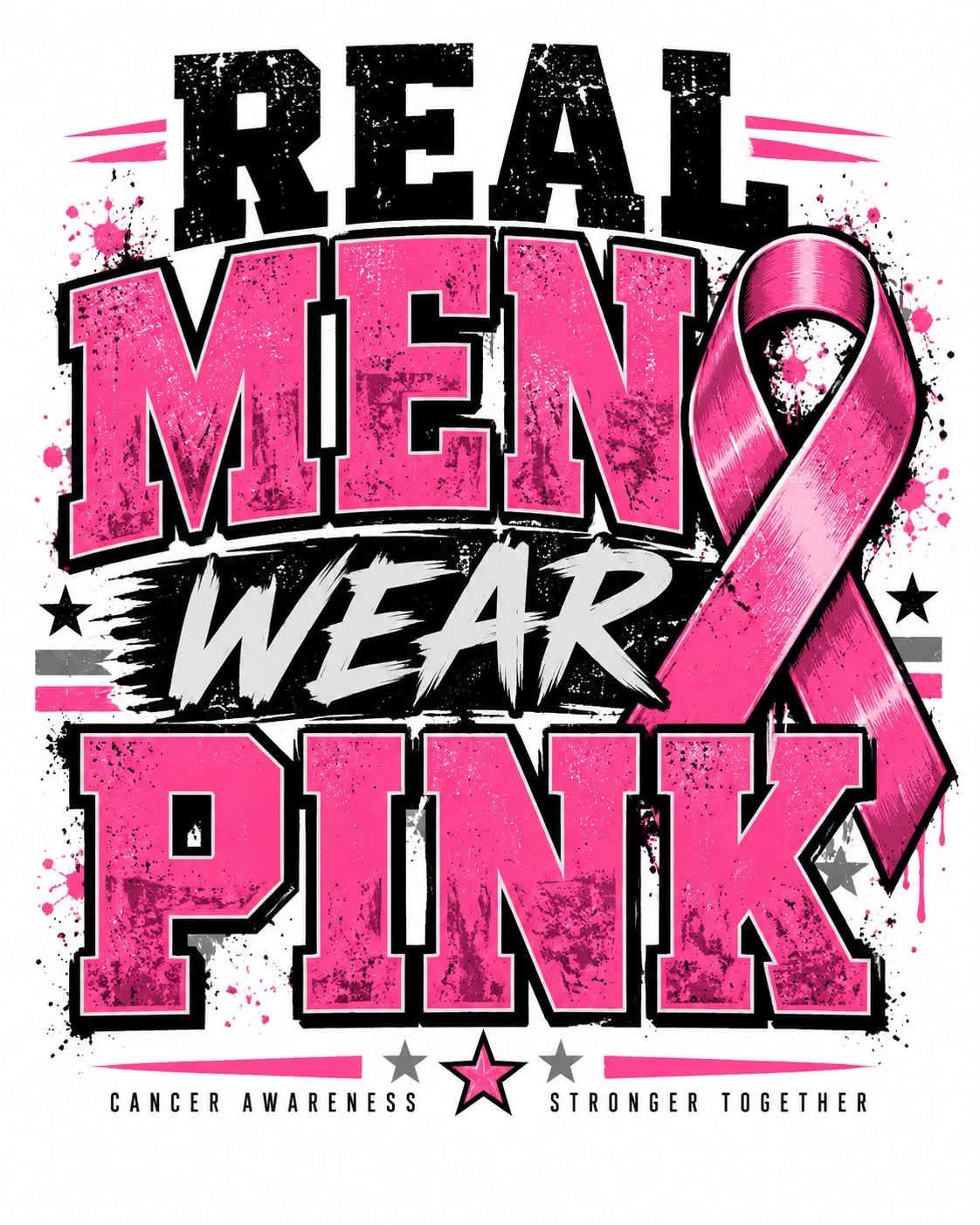Men Wear Pink Breast Cancer Awareness DTF ready to press iron on transfer for clothing t-shirts and hoodies