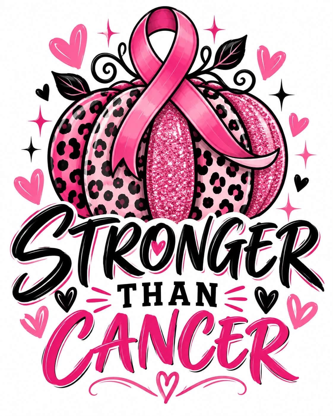Pumpkins Pink Breast Cancer Awareness DTF ready to press iron on transfer for clothing t-shirts and hoodies