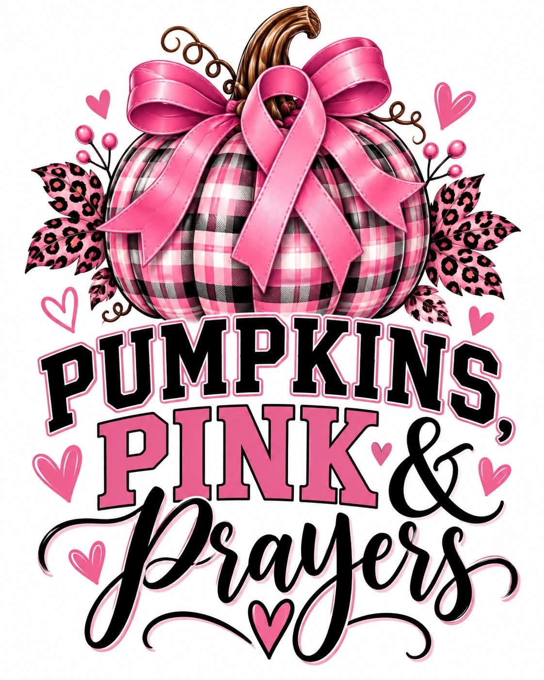 Pumpkins Pink Breast Cancer Awareness DTF ready to press iron on transfer for clothing t-shirts and hoodies