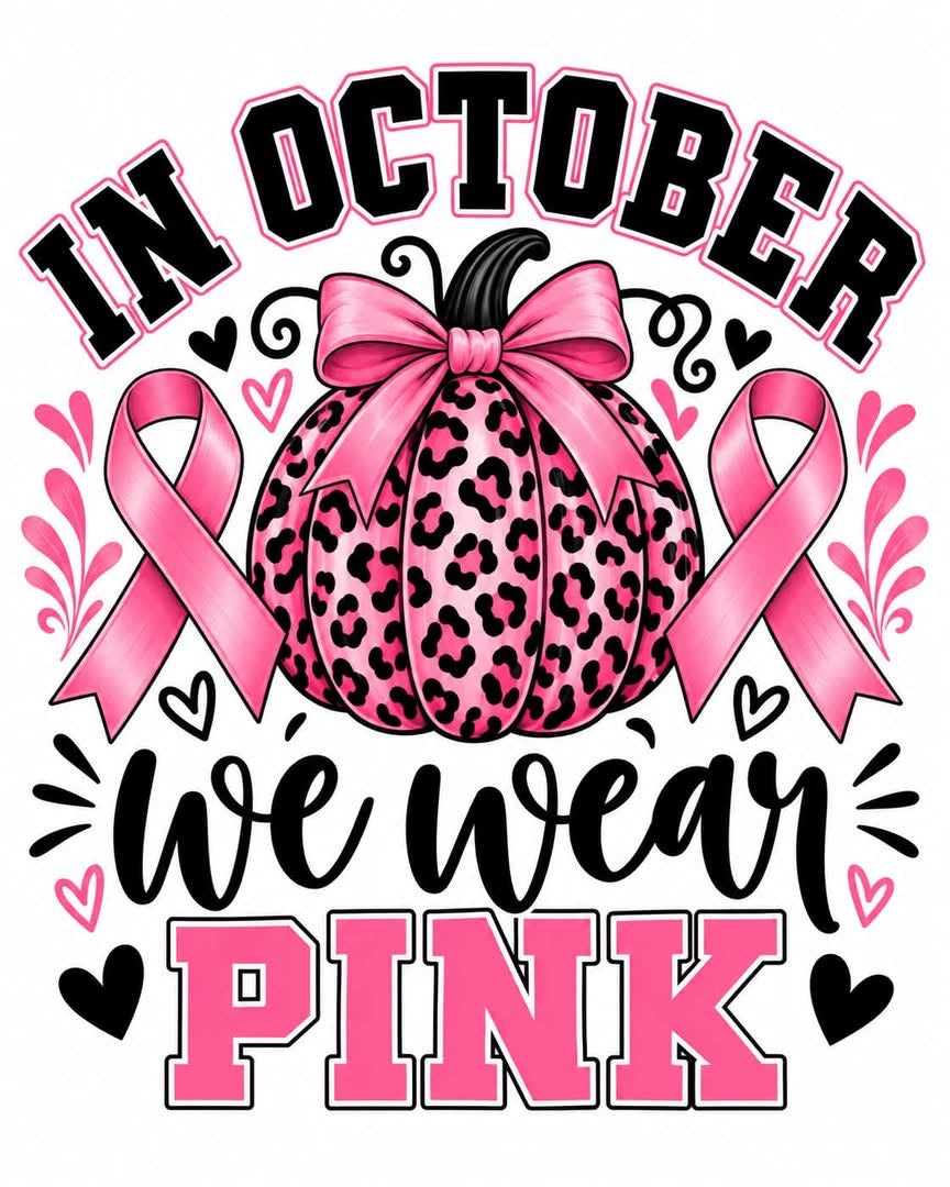 Pumpkins Pink Breast Cancer Awareness DTF ready to press iron on transfer for clothing t-shirts and hoodies