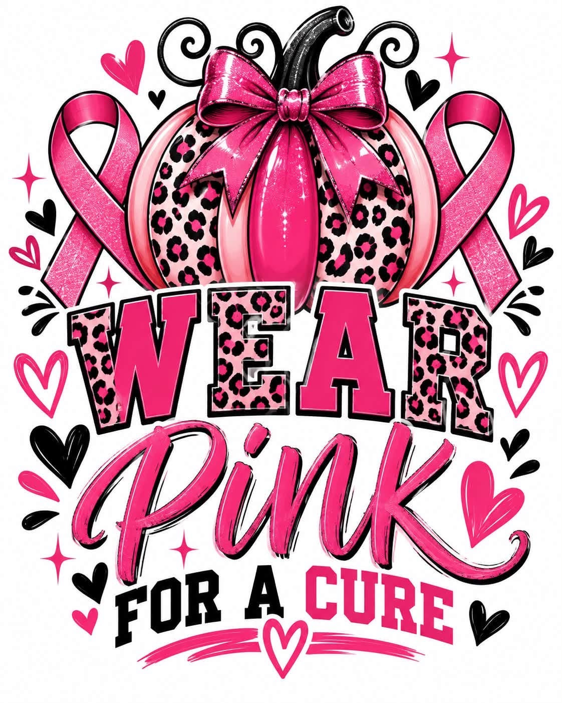 Pumpkins Pink Breast Cancer Awareness DTF ready to press iron on transfer for clothing t-shirts and hoodies