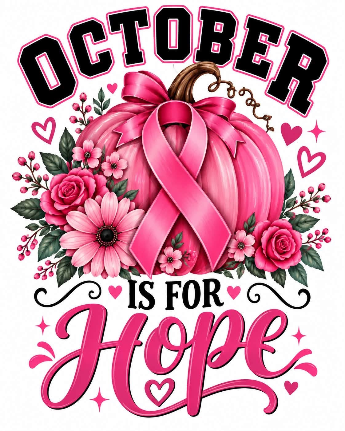 Pumpkins Pink Breast Cancer Awareness DTF ready to press iron on transfer for clothing t-shirts and hoodies