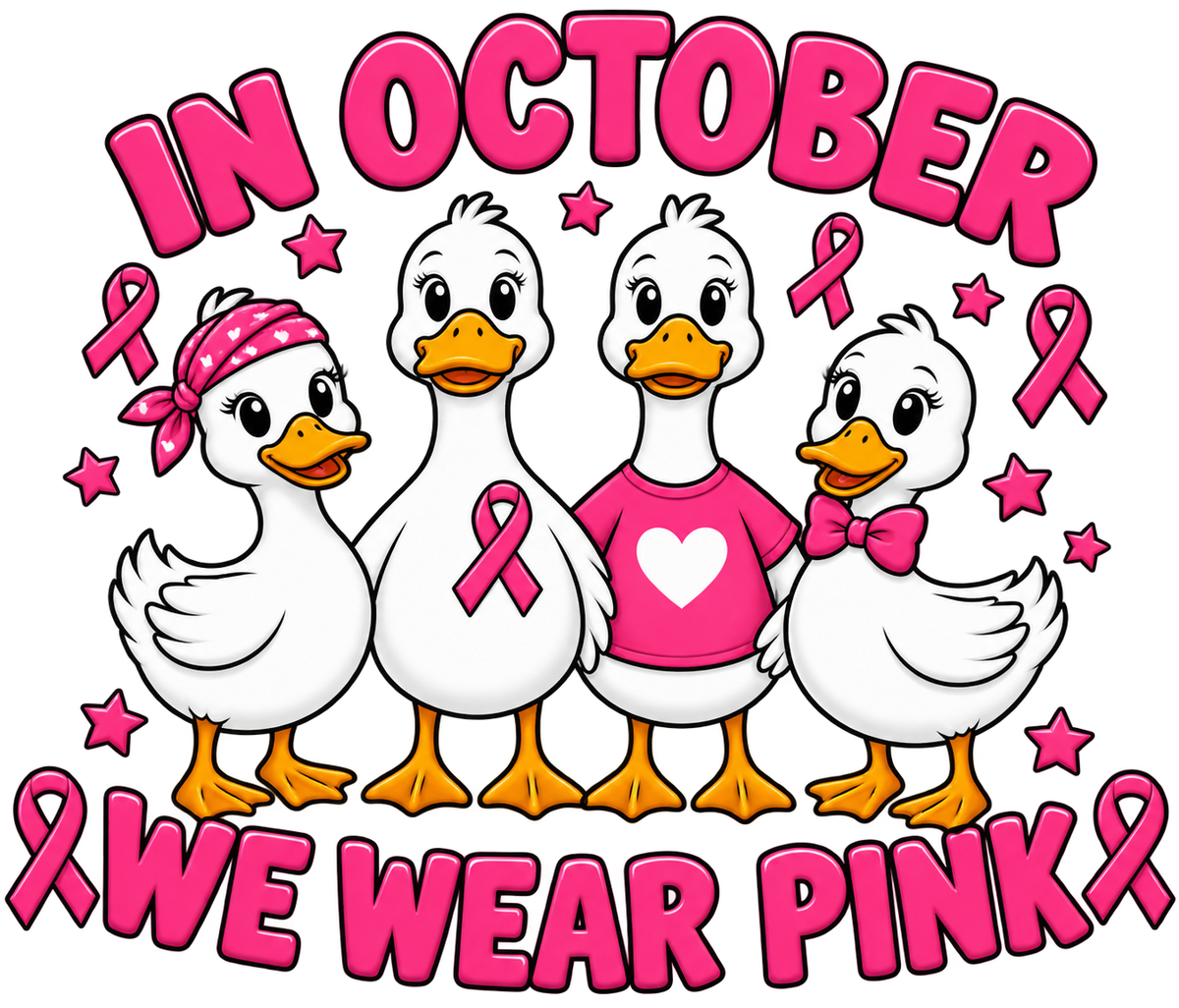 In October We Wear Pink 3 Font DTF ready to press iron on transfer for clothing t-shirts and hoodies