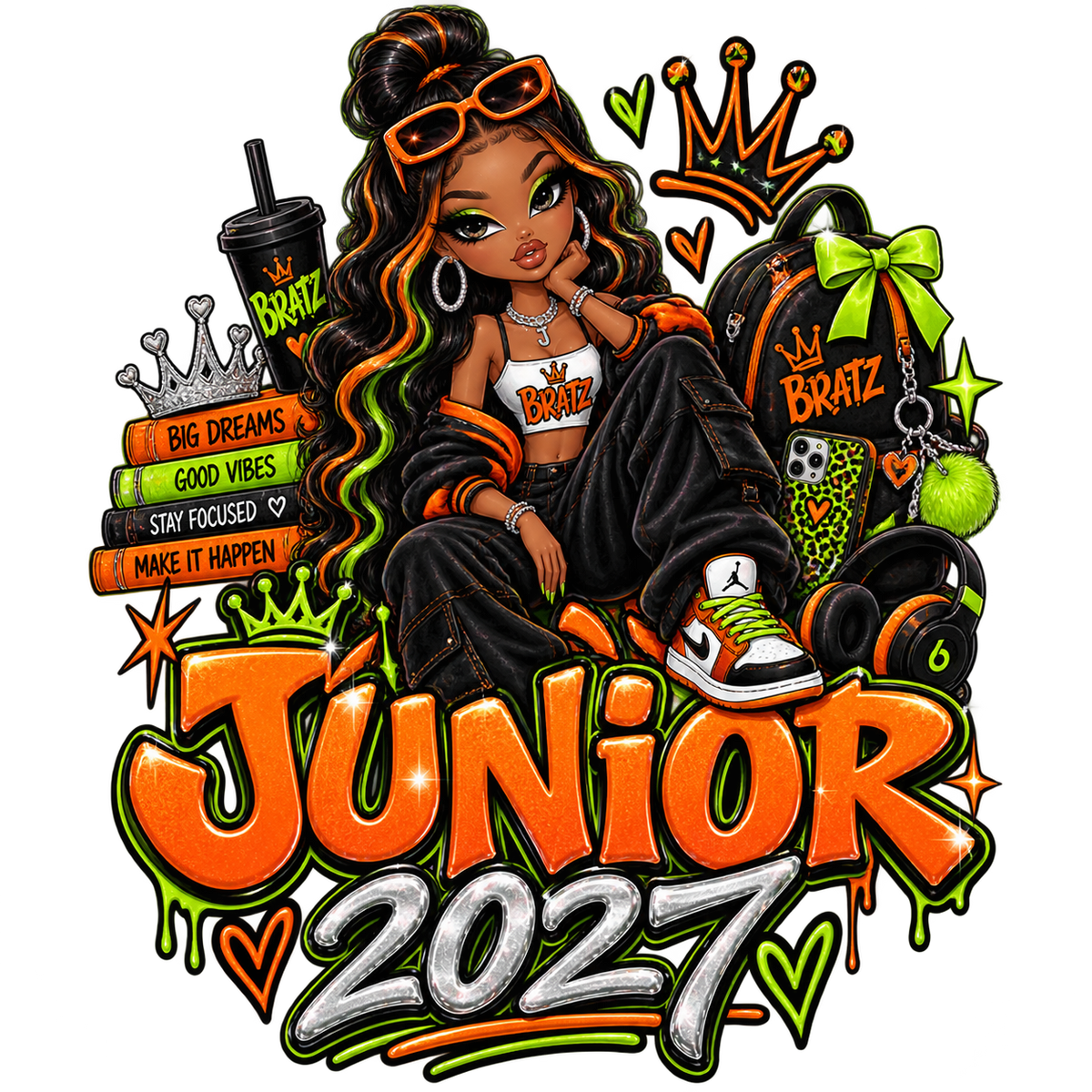 Junior 2027 Bratz DTF ready to press iron on transfer for clothing t-shirts and hoodies