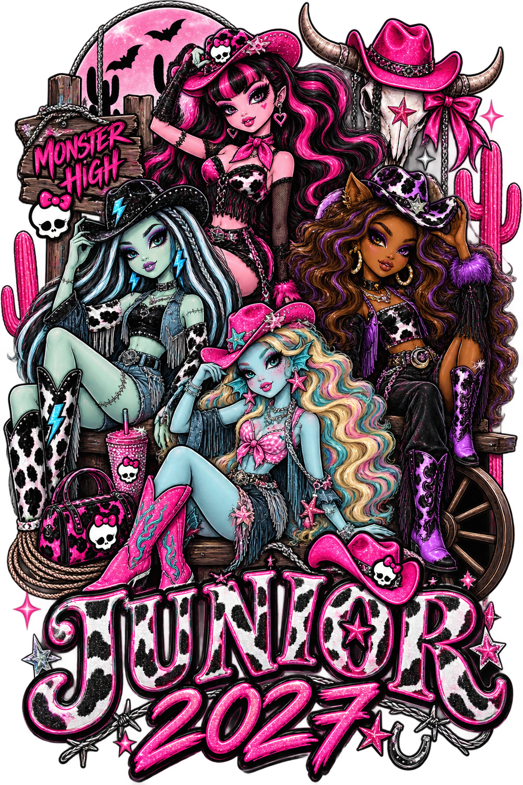 Junior Monster High Rodeo DTF ready to press iron on transfer for clothing t-shirts and hoodies