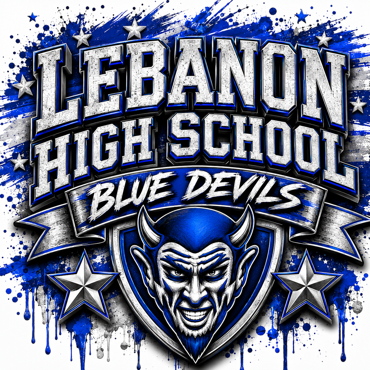 Lebanon High School Blue Devils Shiny DTF ready to press iron on transfer for clothing t-shirts and hoodies