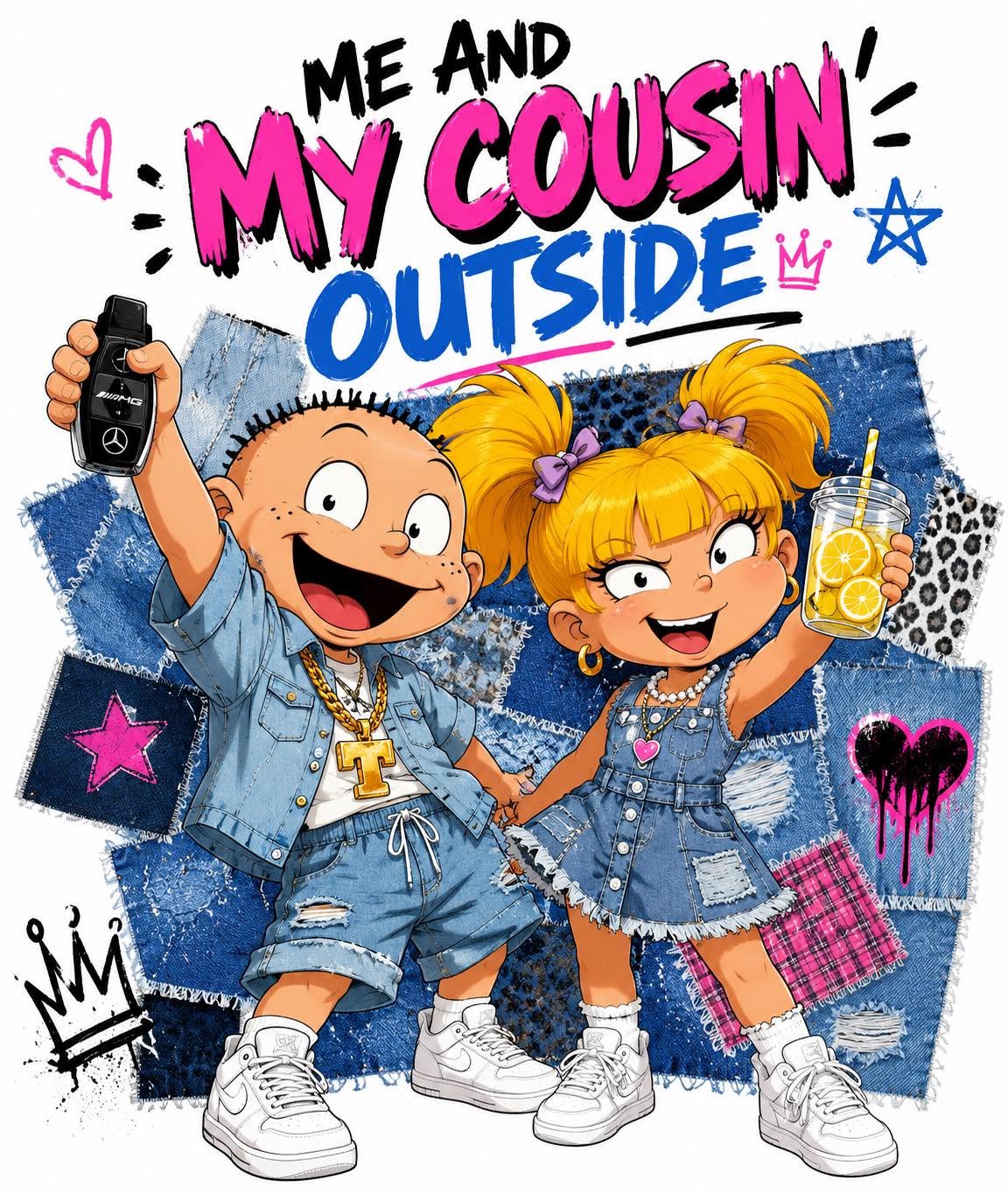 Me and My Cousin Outside Rugrats DTF ready to press iron on transfer for clothing t-shirts and hoodies