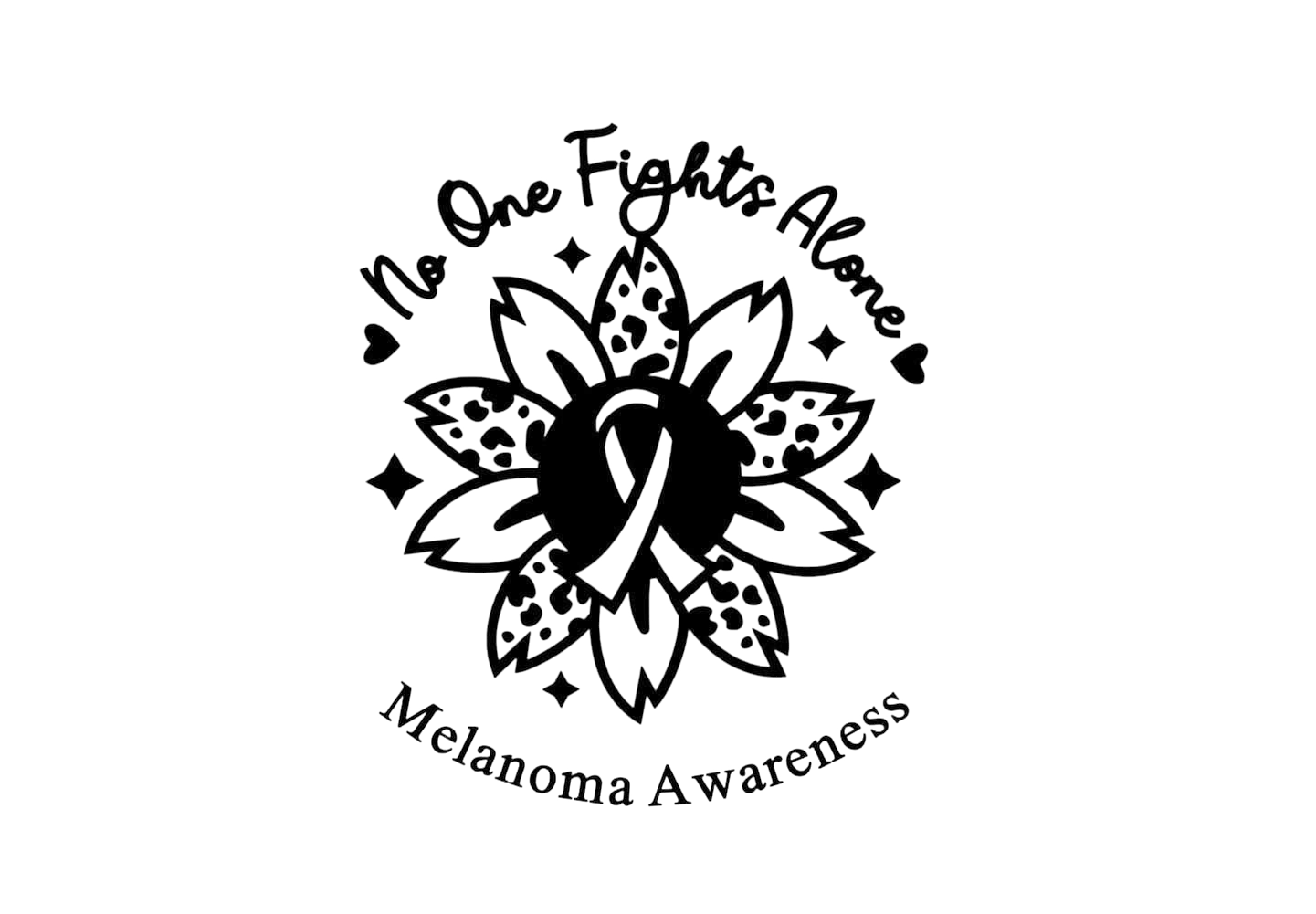 No One Fights Alone Melanoma Cancer Awareness DTF ready to press iron on transfer for clothing t-shirts and hoodies
