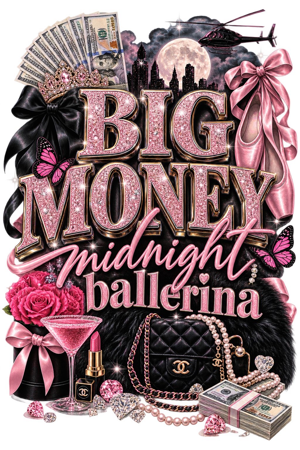 Midnight Ballerina DTF ready to press iron on transfer for clothing t-shirts and hoodies