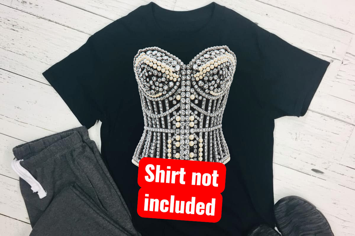 Diamond and Pearl Corset DTF ready to press iron on transfer for clothing t-shirts and hoodies