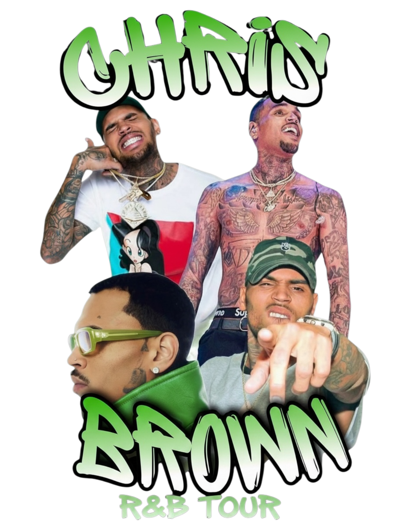 R&B Tour Chris Brown DTF ready to press iron on transfer for clothing t-shirts and hoodies concert ready