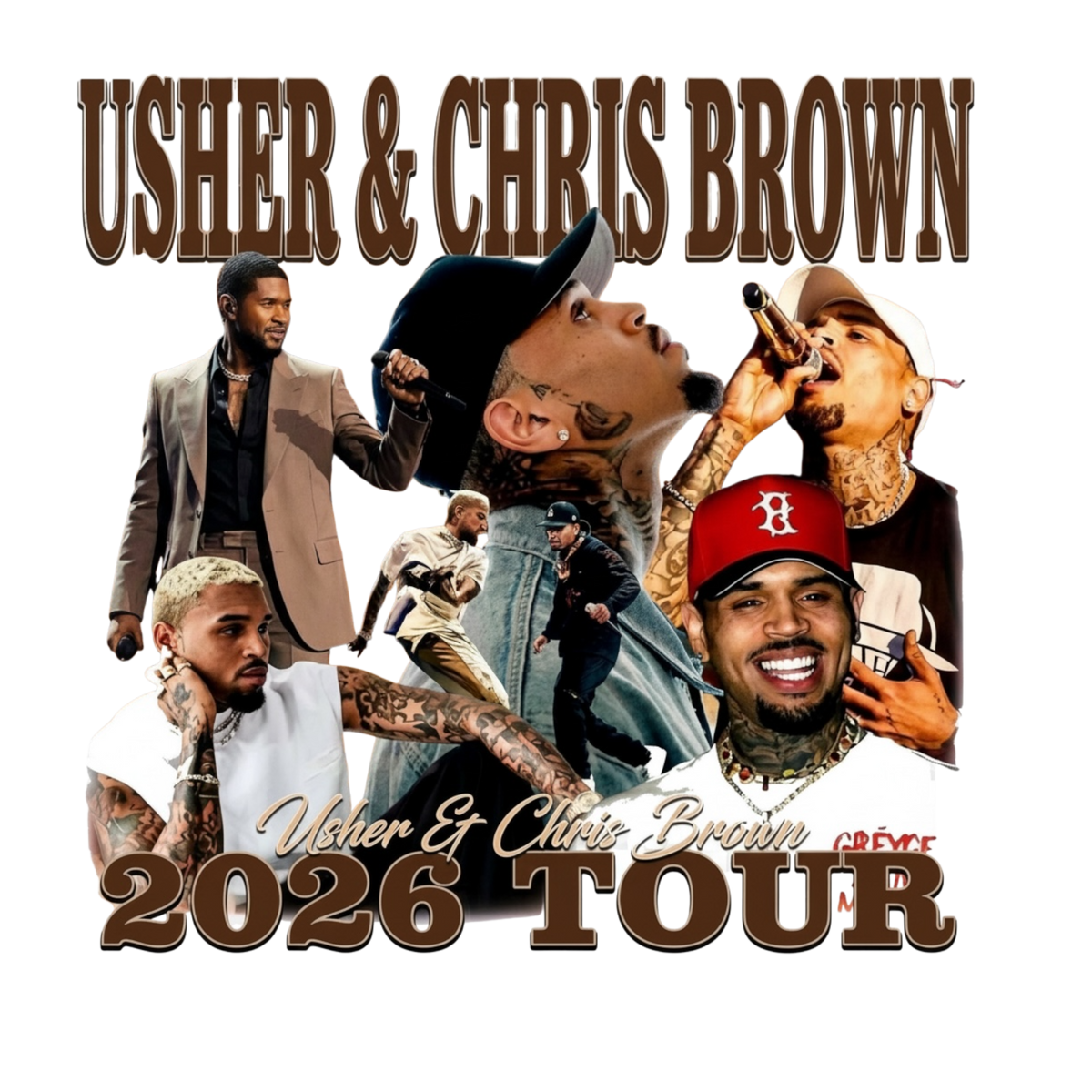 Usher & Chris Brown 2026 Tour DTF Iron on for t-shirts and clothing concert ready