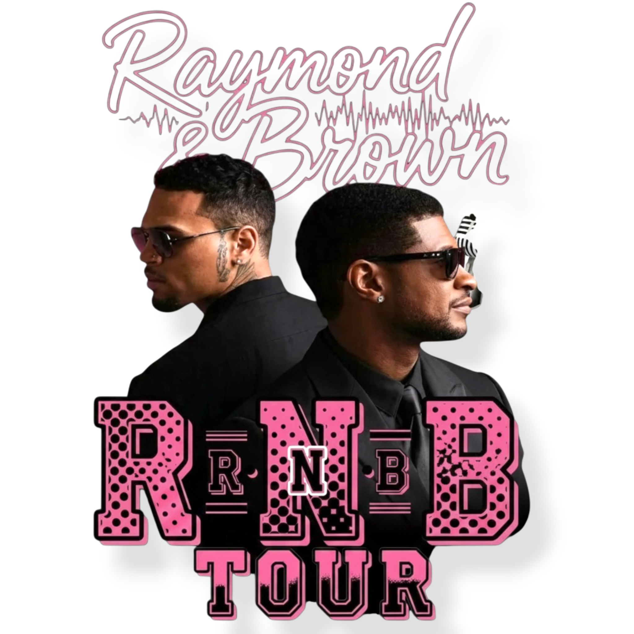 R&B Tour Chris Brown and Usher Raymond PINK DTF ready to press iron on transfer for clothing t-shirts and hoodies concert ready concert ready