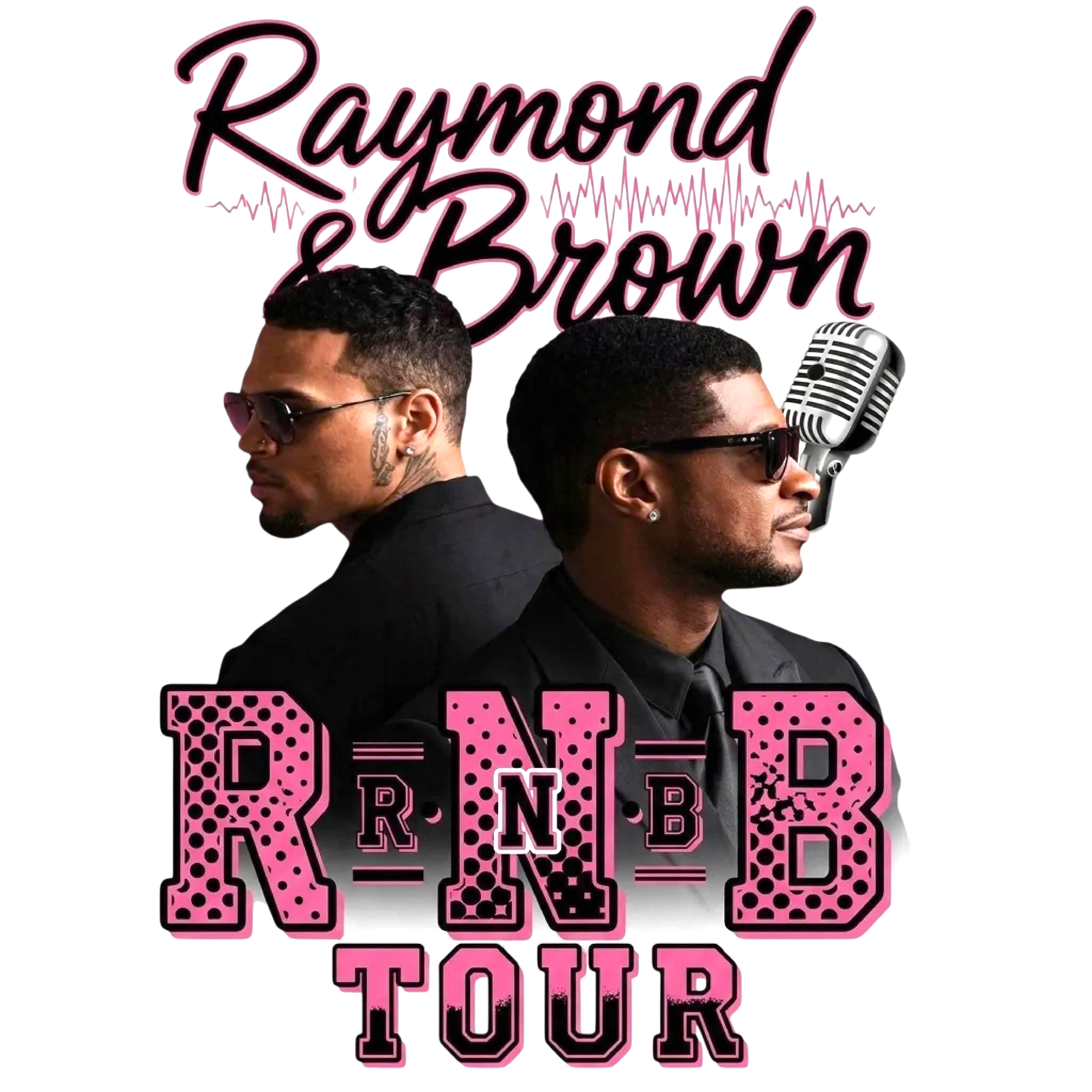 R&B Tour Chris Brown and Usher Raymond PINK DTF ready to press iron on transfer for clothing t-shirts and hoodies concert ready concert ready