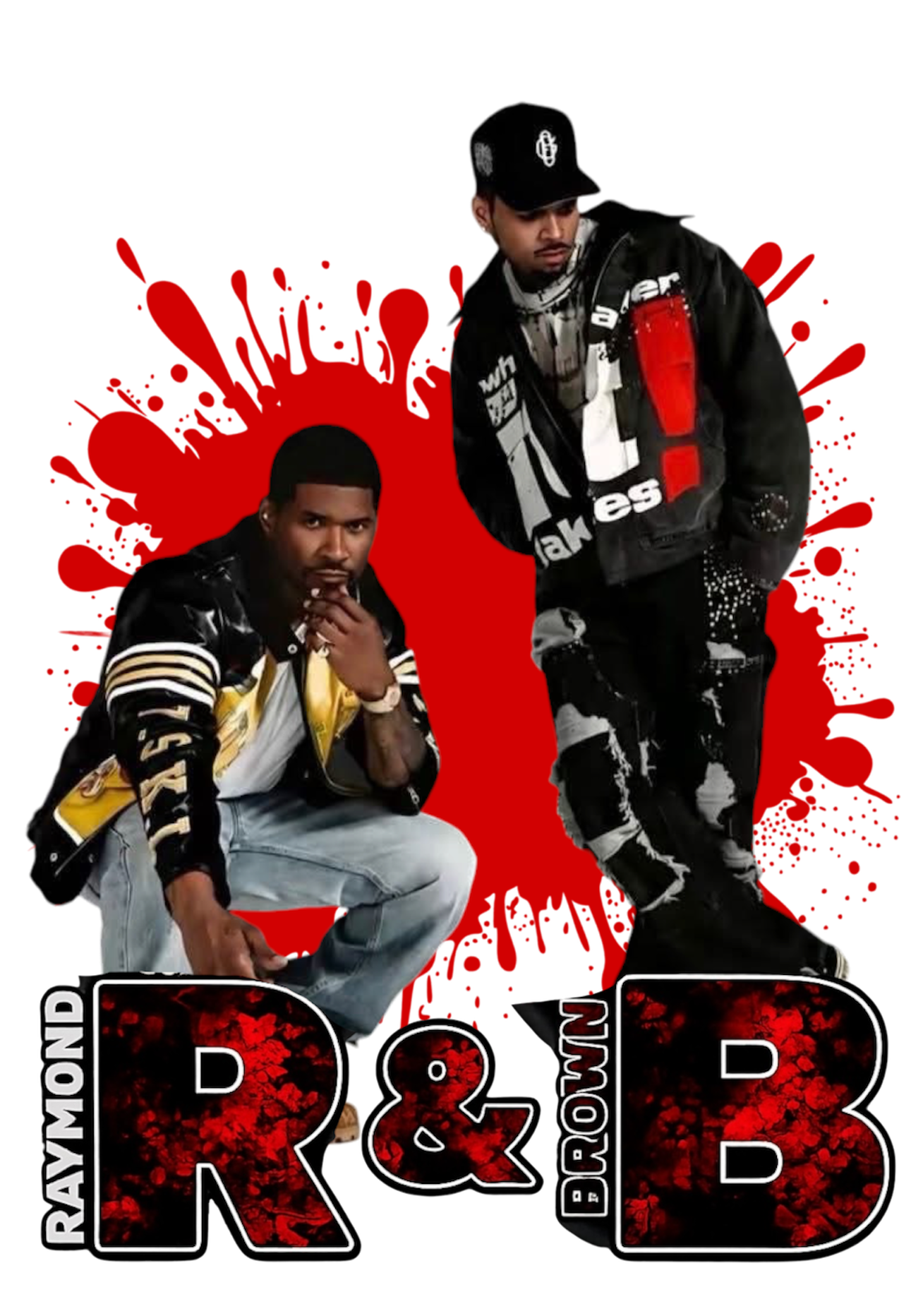 2026 Chris Brown and Usher R&B Tour concert 2026 red/black splash DTF Ready to press iron on transfer for clothing t-shirts and hoodies