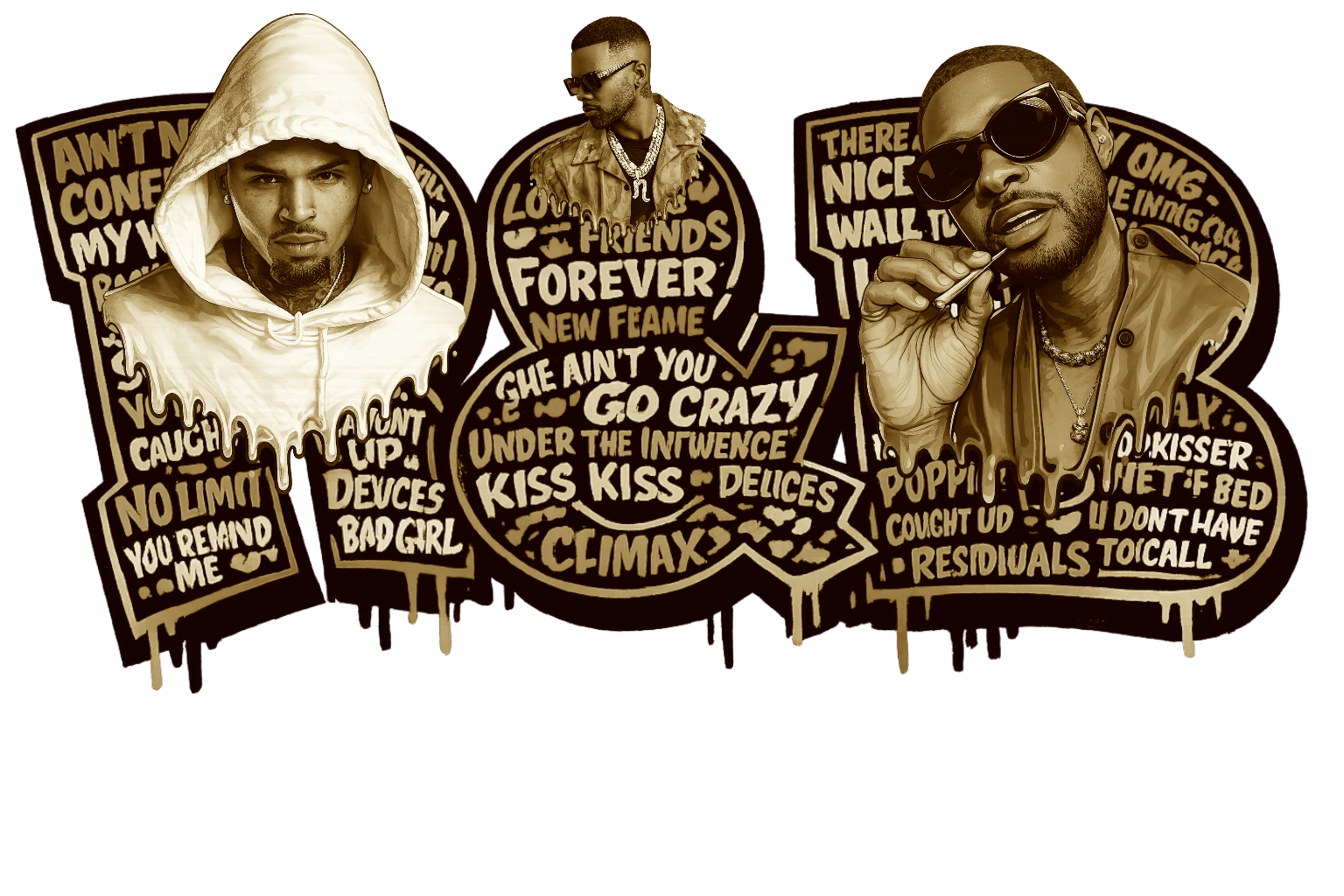 Chris Brown Raymond & Brown Usher Mario R&B brown/black drip DTF iron on transfer for clothing t-shirts etc concert ready (Copy)