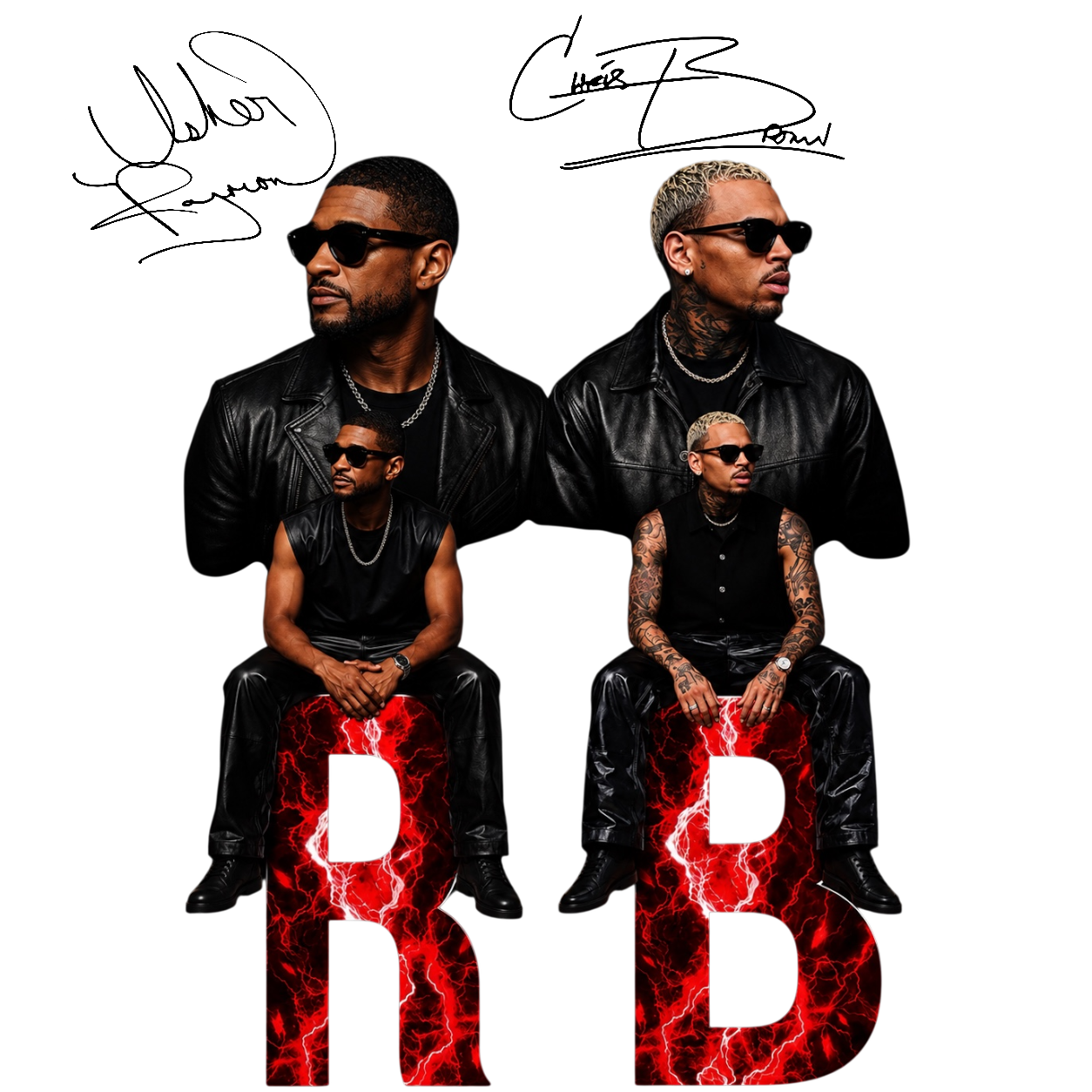 2026 Chris Brown and Usher R&B Tour concert 2026 red lightening splash DTF Ready to press iron on transfer for clothing t-shirts and hoodies