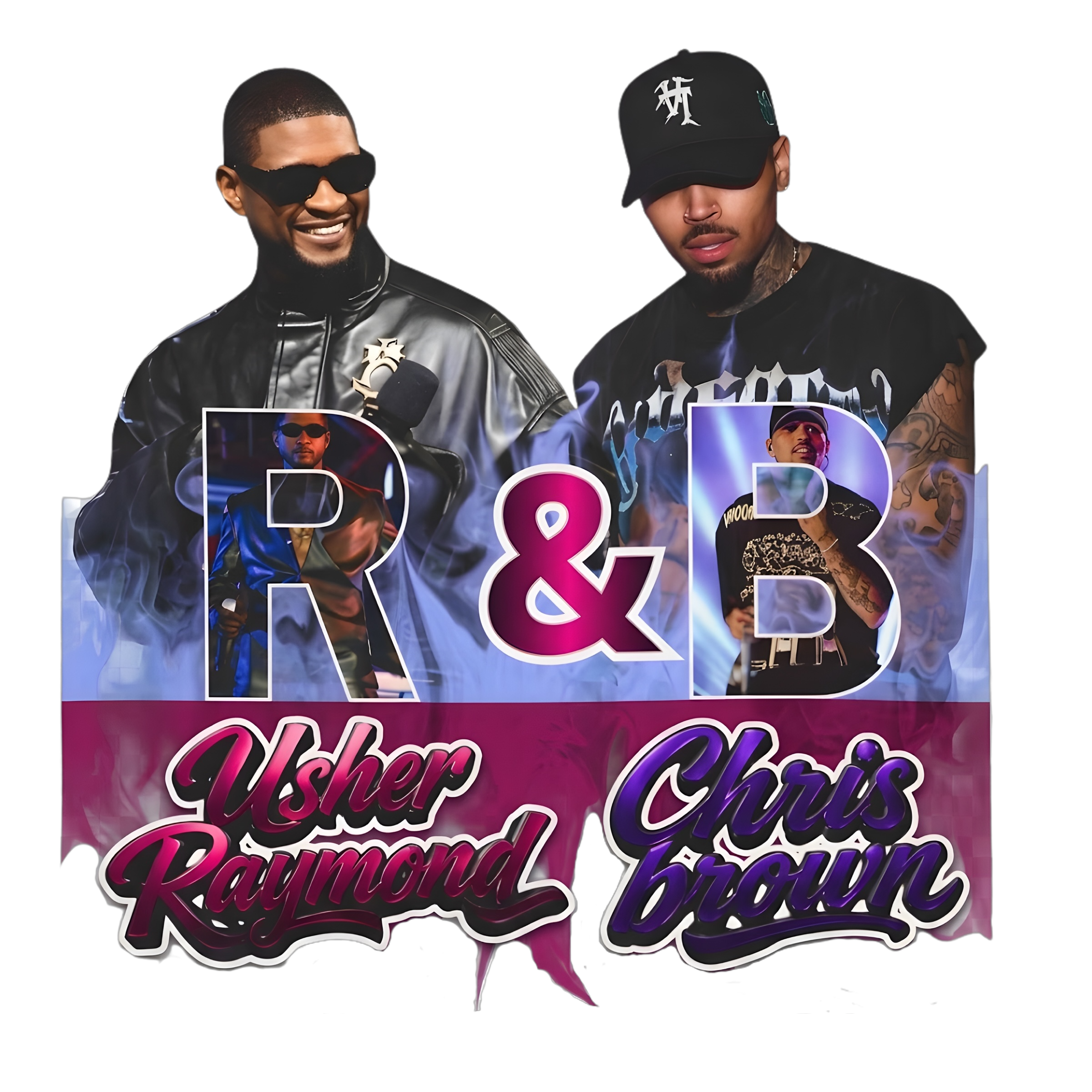 2026 Chris Brown and Usher R&B Tour concert DTF Ready to press iron on transfer for clothing t-shirts and hoodies