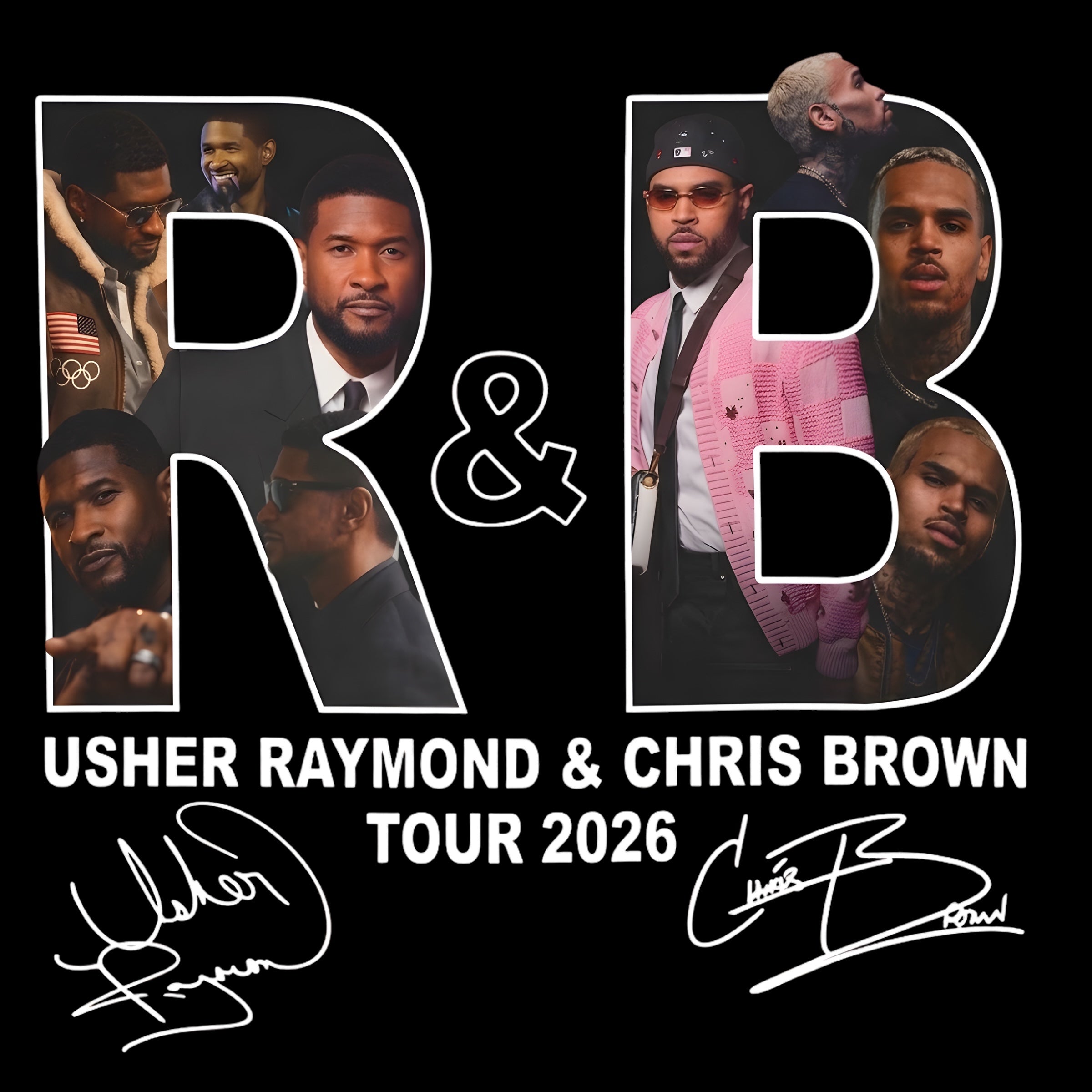2026 Chris Brown and Usher R&B Tour concert DTF Ready to press iron on transfer for clothing t-shirts and hoodies