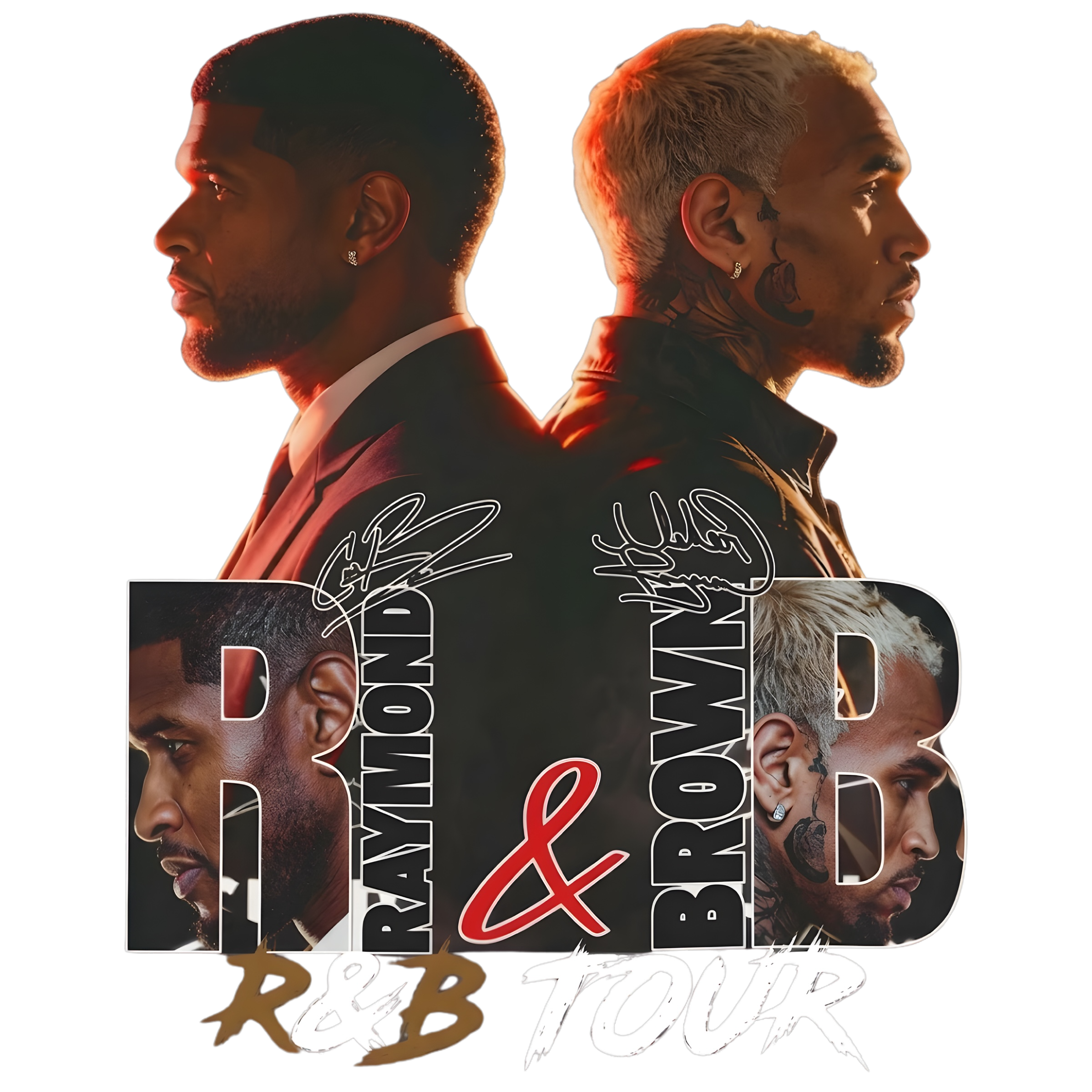 2026 Chris Brown and Usher R&B Tour concert DTF Ready to press iron on transfer for clothing t-shirts and hoodies
