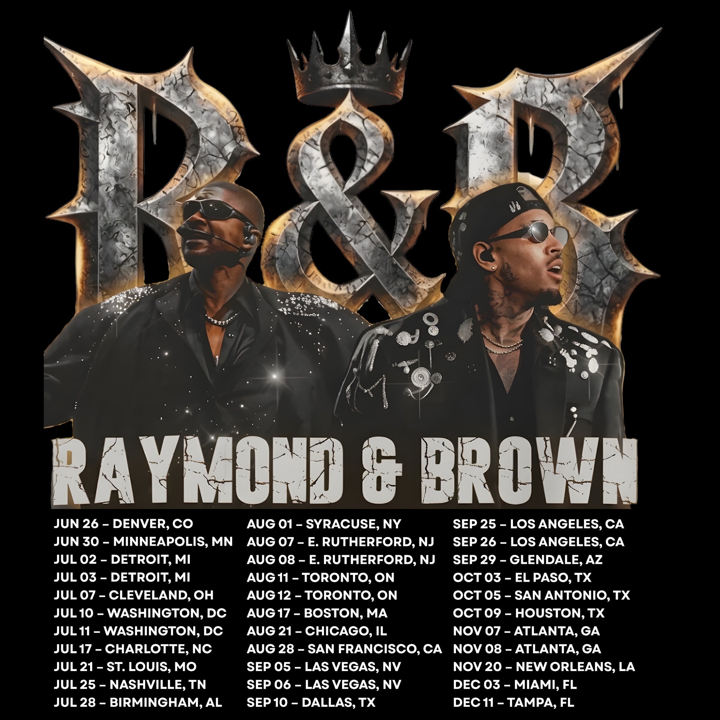 Chris Brown and Usher R&B Tour Dates in white concert DTF Ready to press iron on transfer for clothing t-shirts and hoodies
