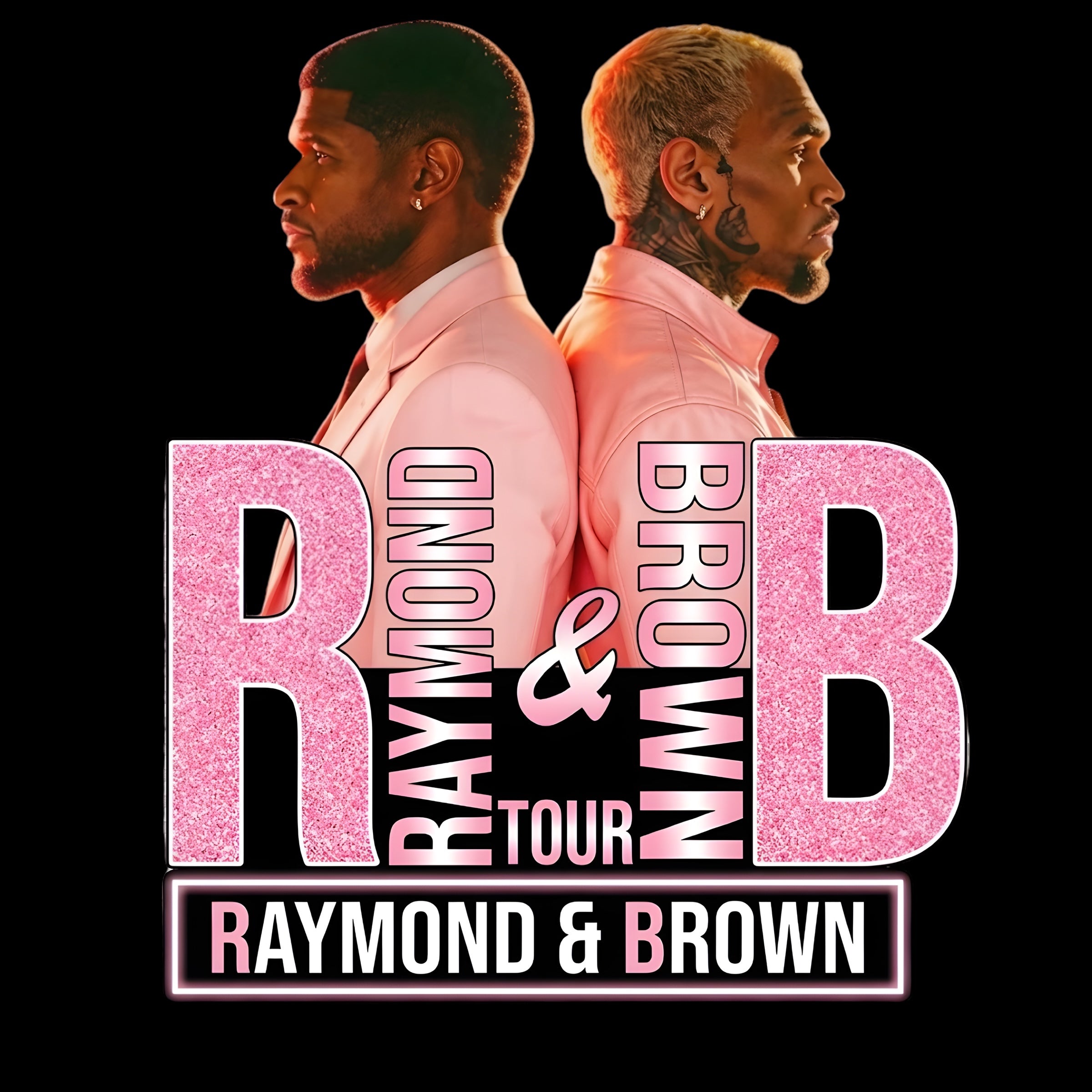 Chris Brown and Usher R&B Tour concert Pink DTF Ready to press iron on transfer for clothing t-shirts and hoodies