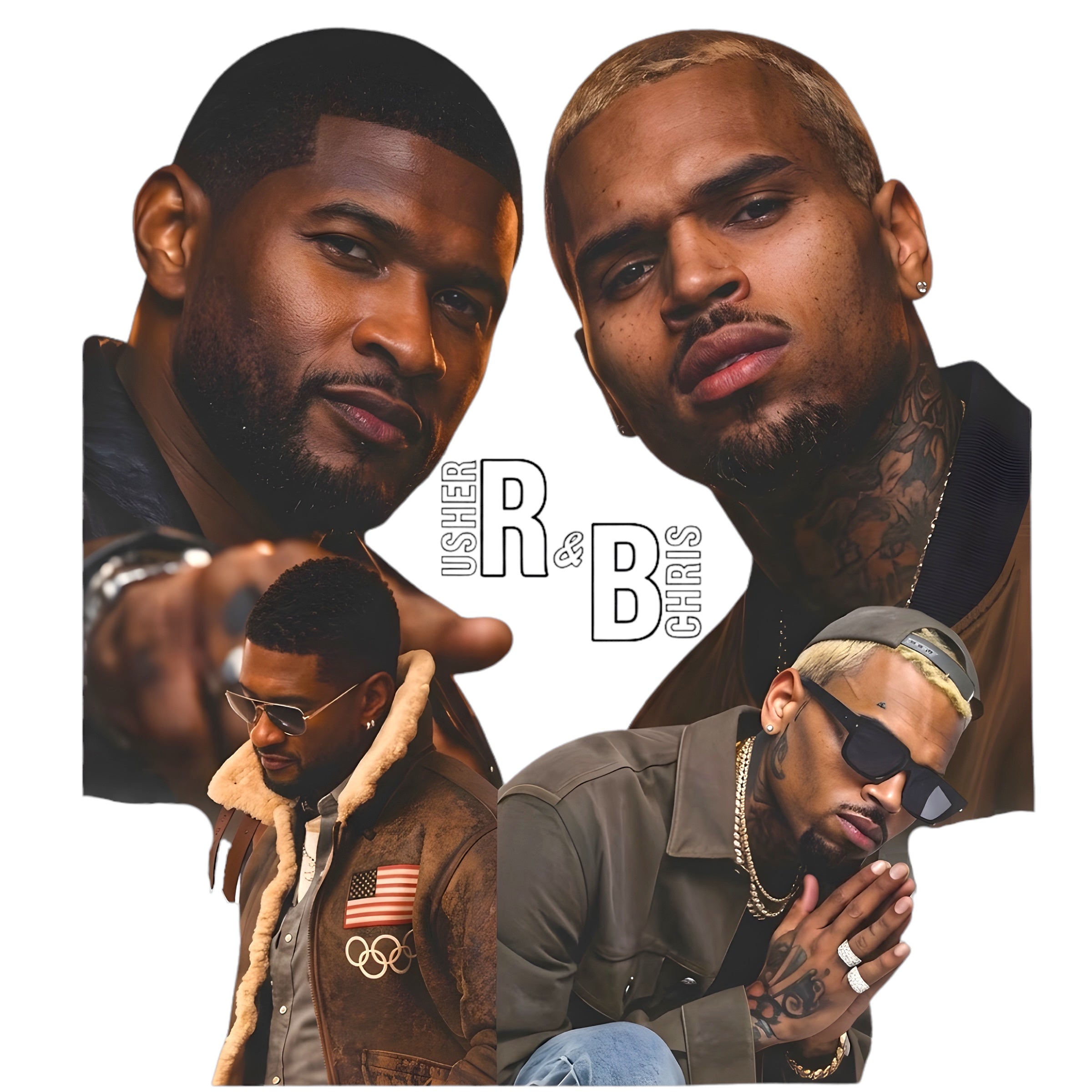 Chris Brown and Usher R&B Tour concert DTF Ready to press iron on transfer for clothing t-shirts and hoodies