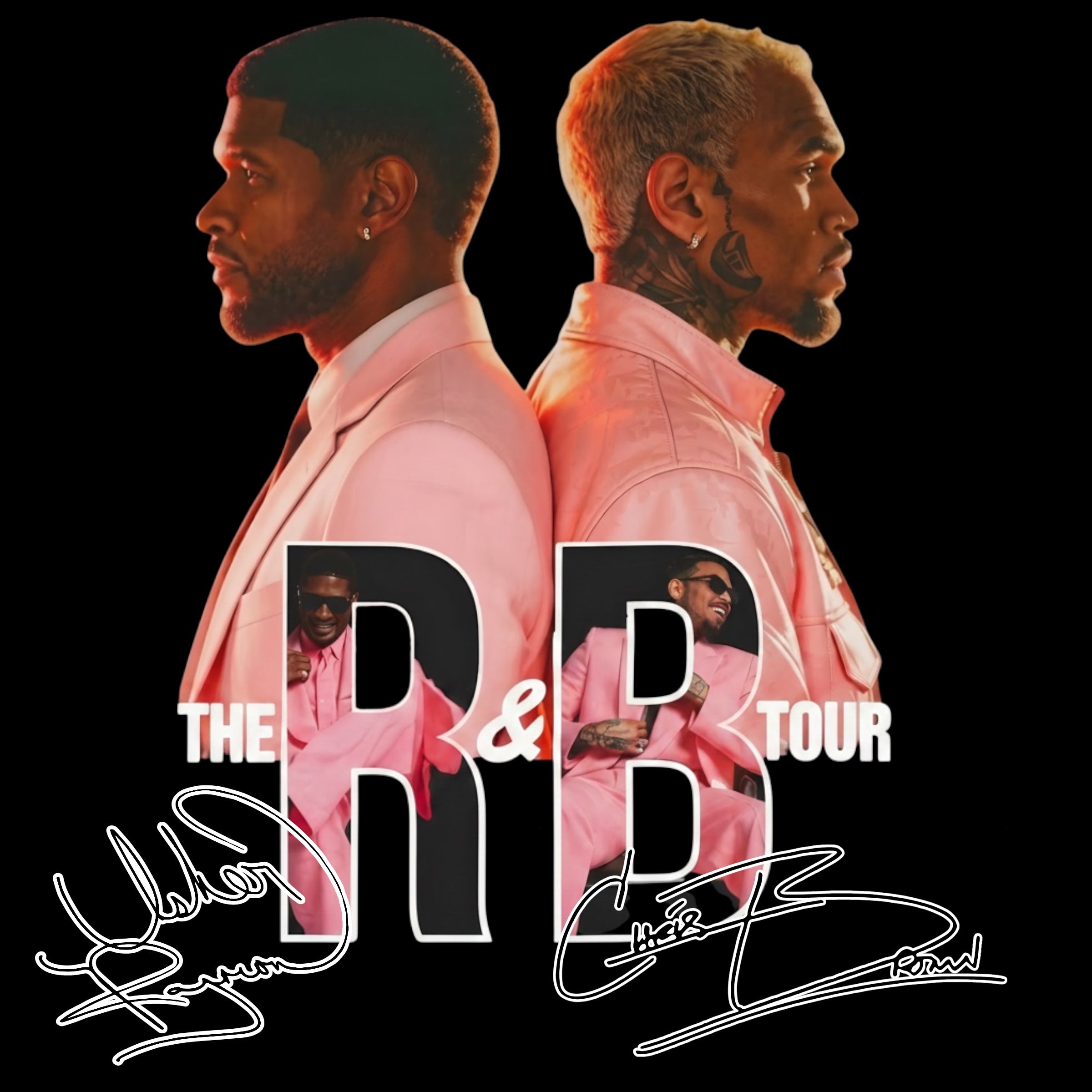 Chris Brown and Usher R&B Tour concert pink and white DTF Ready to press iron on transfer for clothing t-shirts and hoodies concert ready