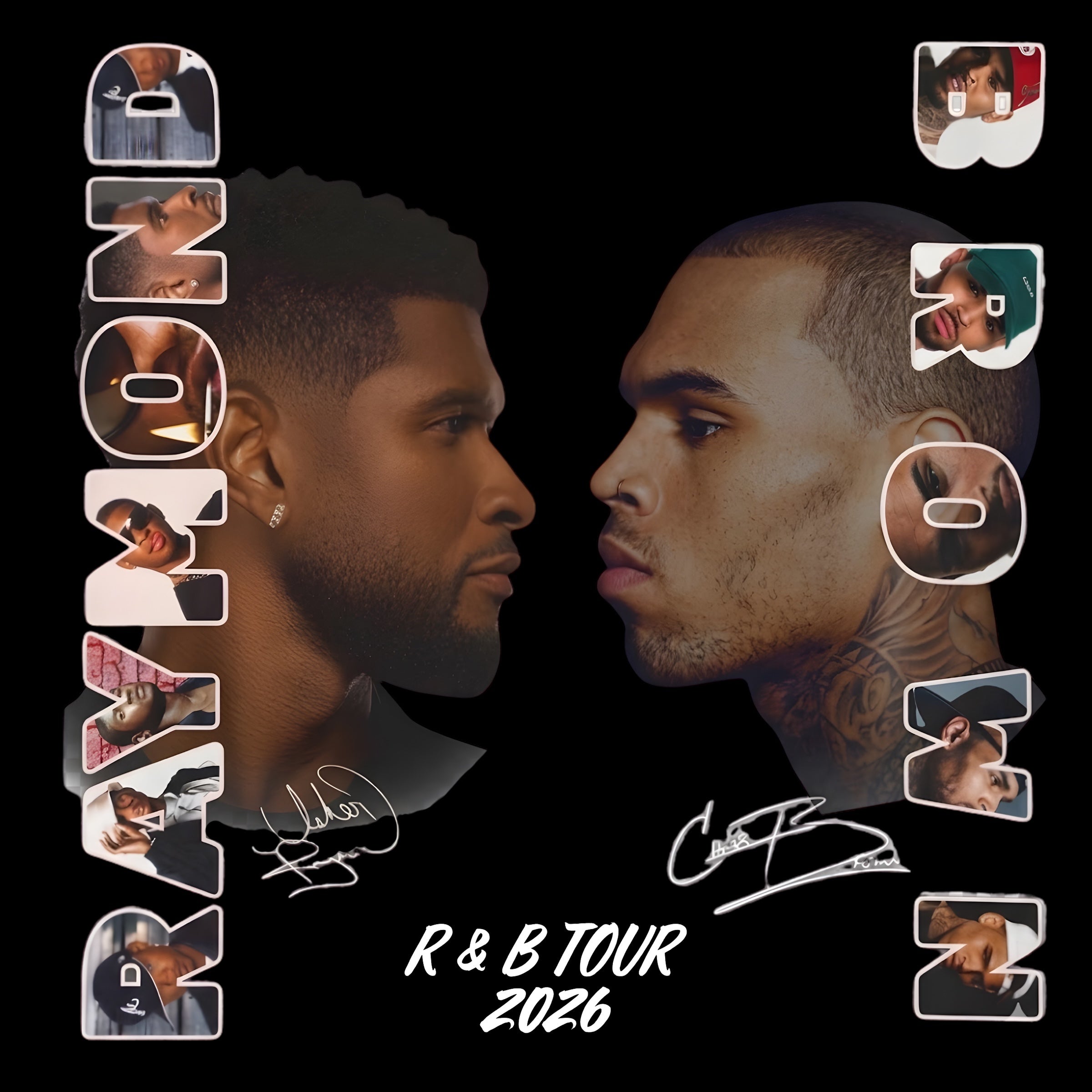 Chris Brown and Usher R&B Tour concert DTF Ready to press iron on transfer for clothing t-shirts and hoodies concert ready