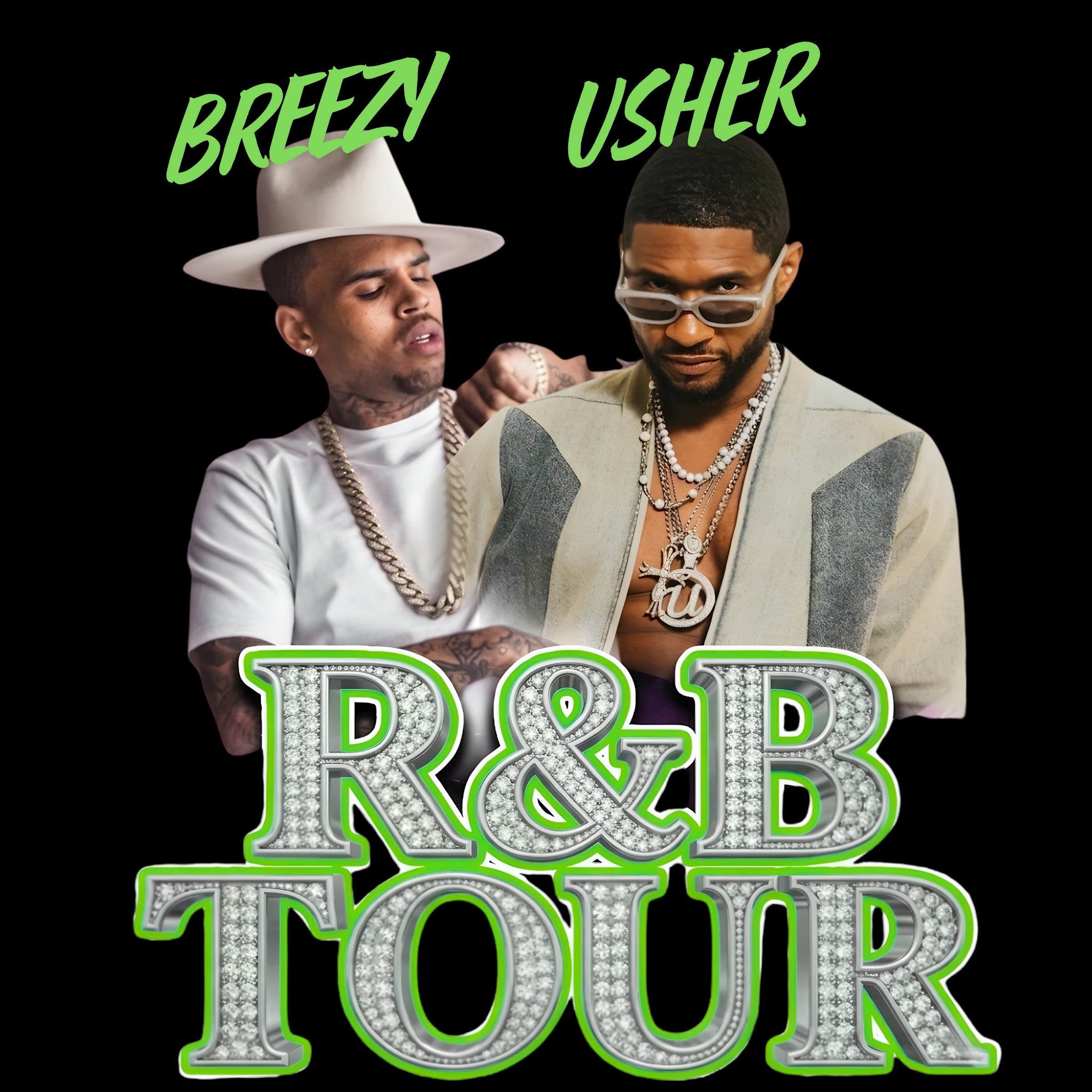 Chris Brown and Usher R&B Tour concert DTF Ready to press iron on transfer for clothing t-shirts and hoodies concert ready