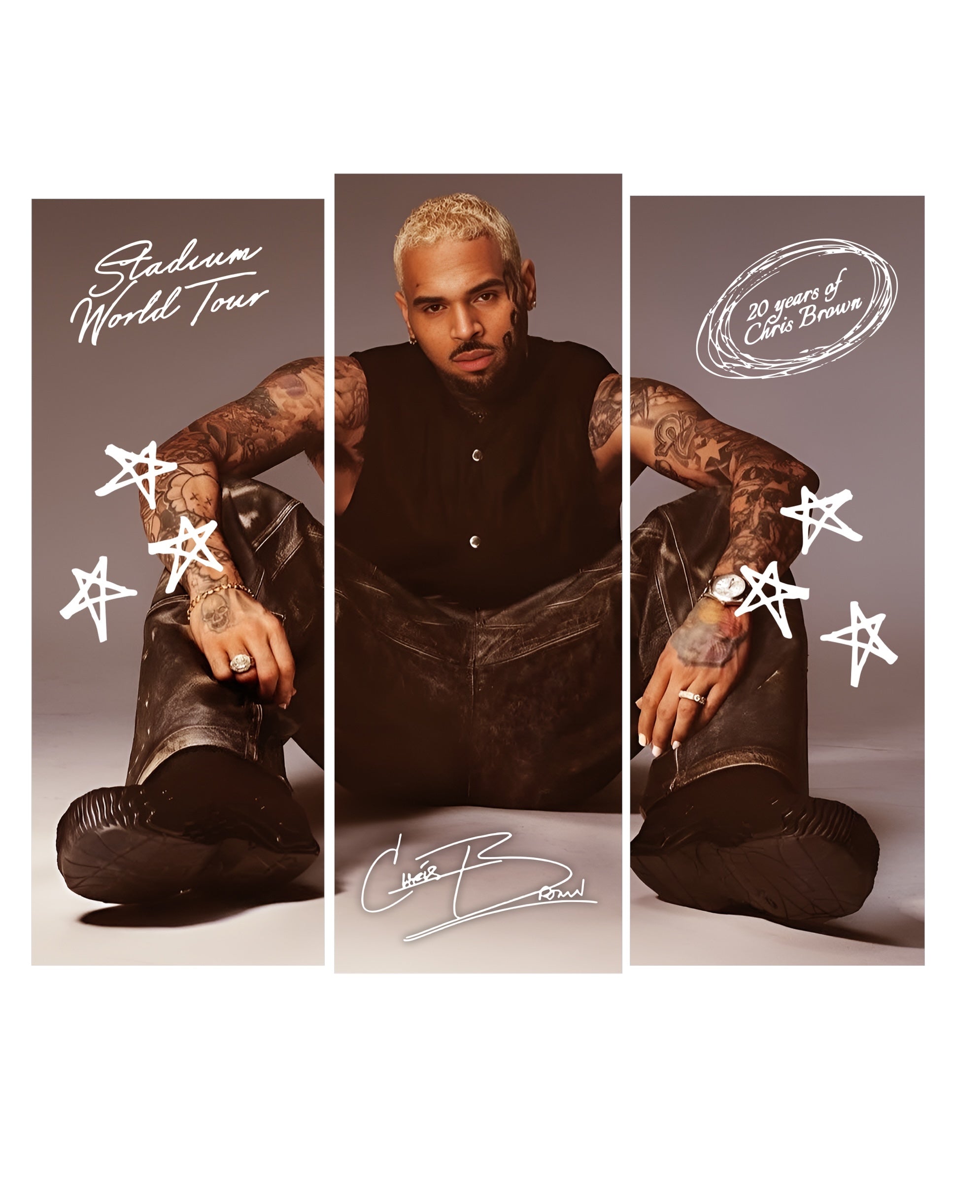 Chris Brown 20 Years Chris Brown concert DTF Ready to press iron on transfer for clothing t-shirts and hoodies concert ready