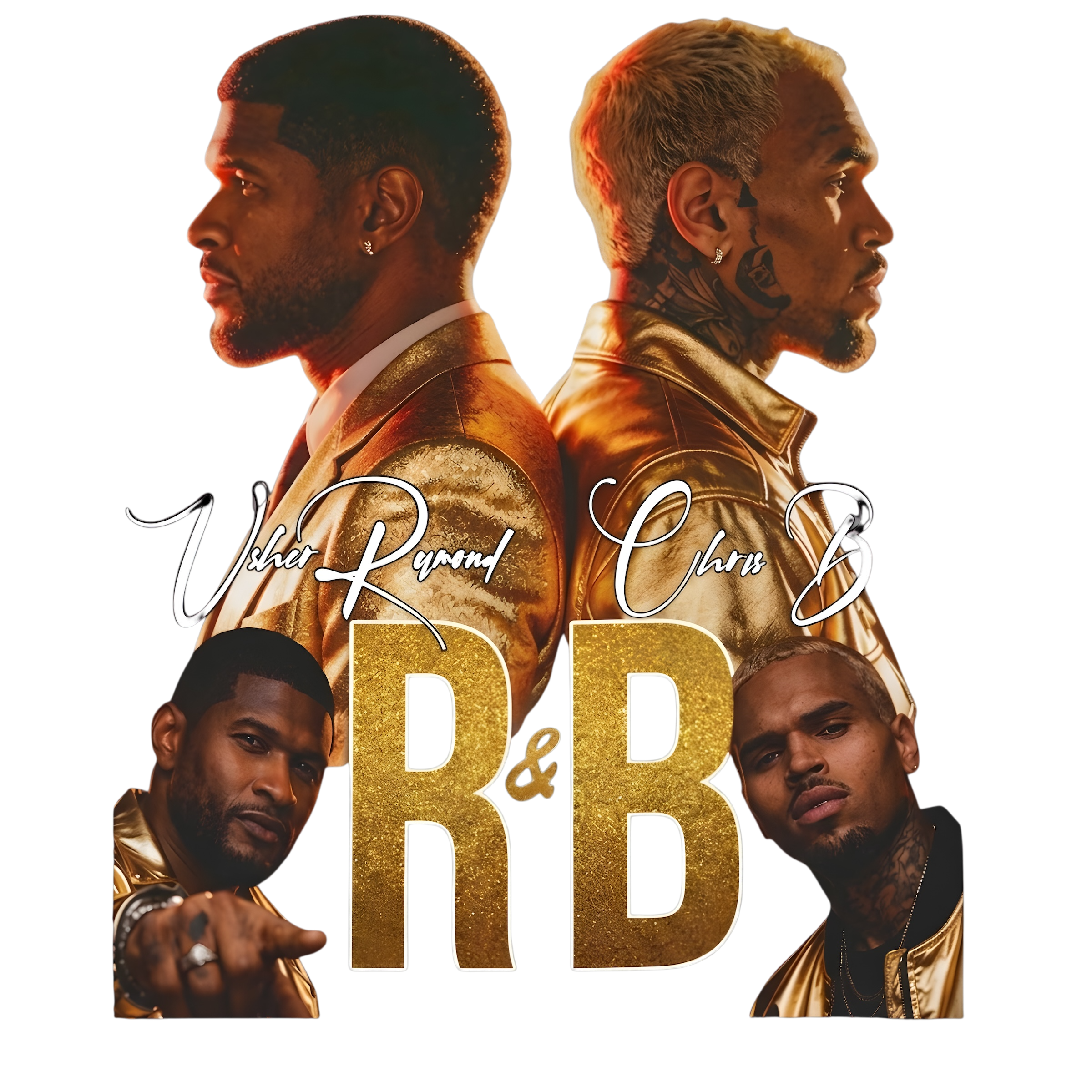 Chris Brown and Usher R&B Tour concert gold DTF Ready to press iron on transfer for clothing t-shirts and hoodies concert ready