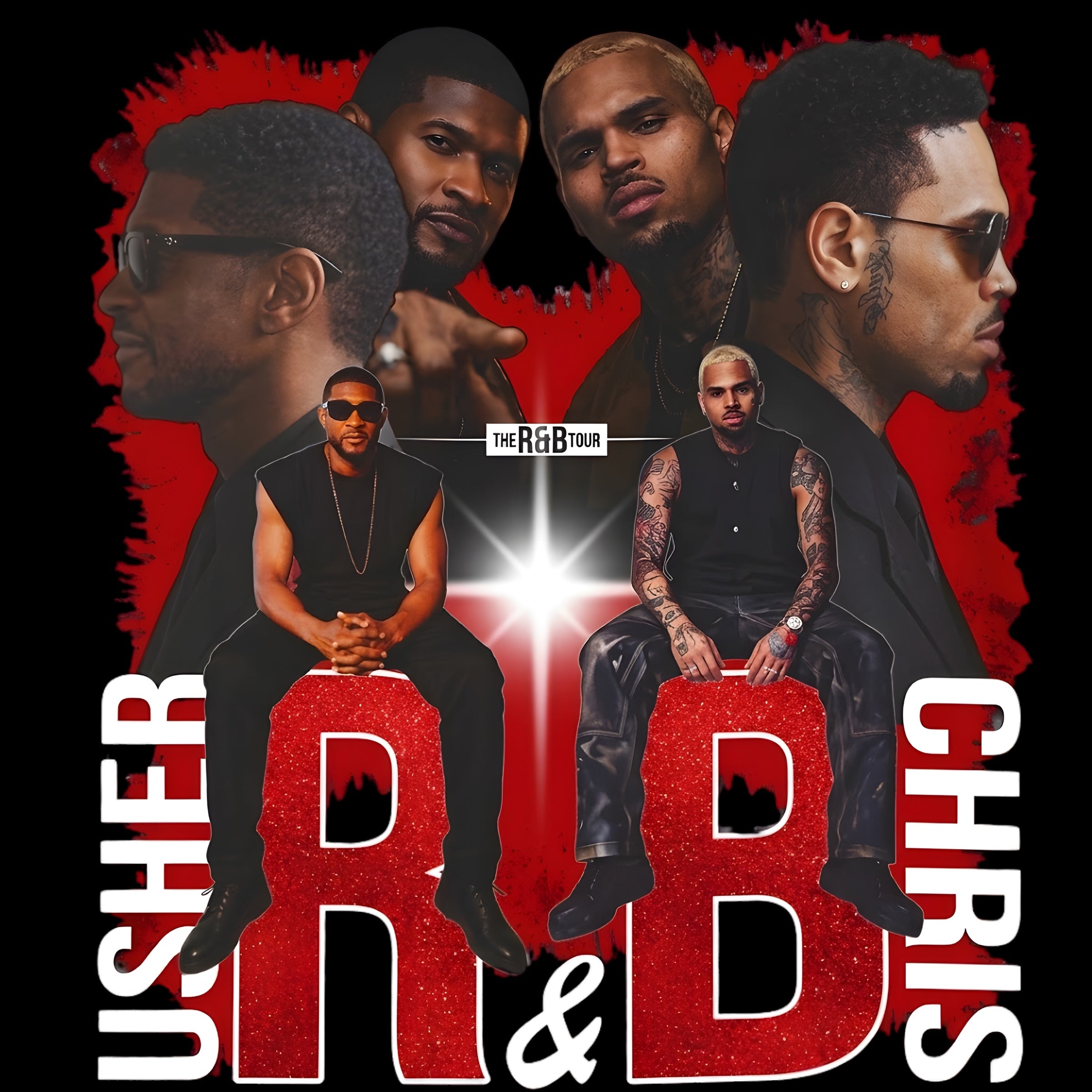 Chris Brown and Usher R&B Tour concert red/white DTF Ready to press iron on transfer for clothing t-shirts and hoodies concert ready