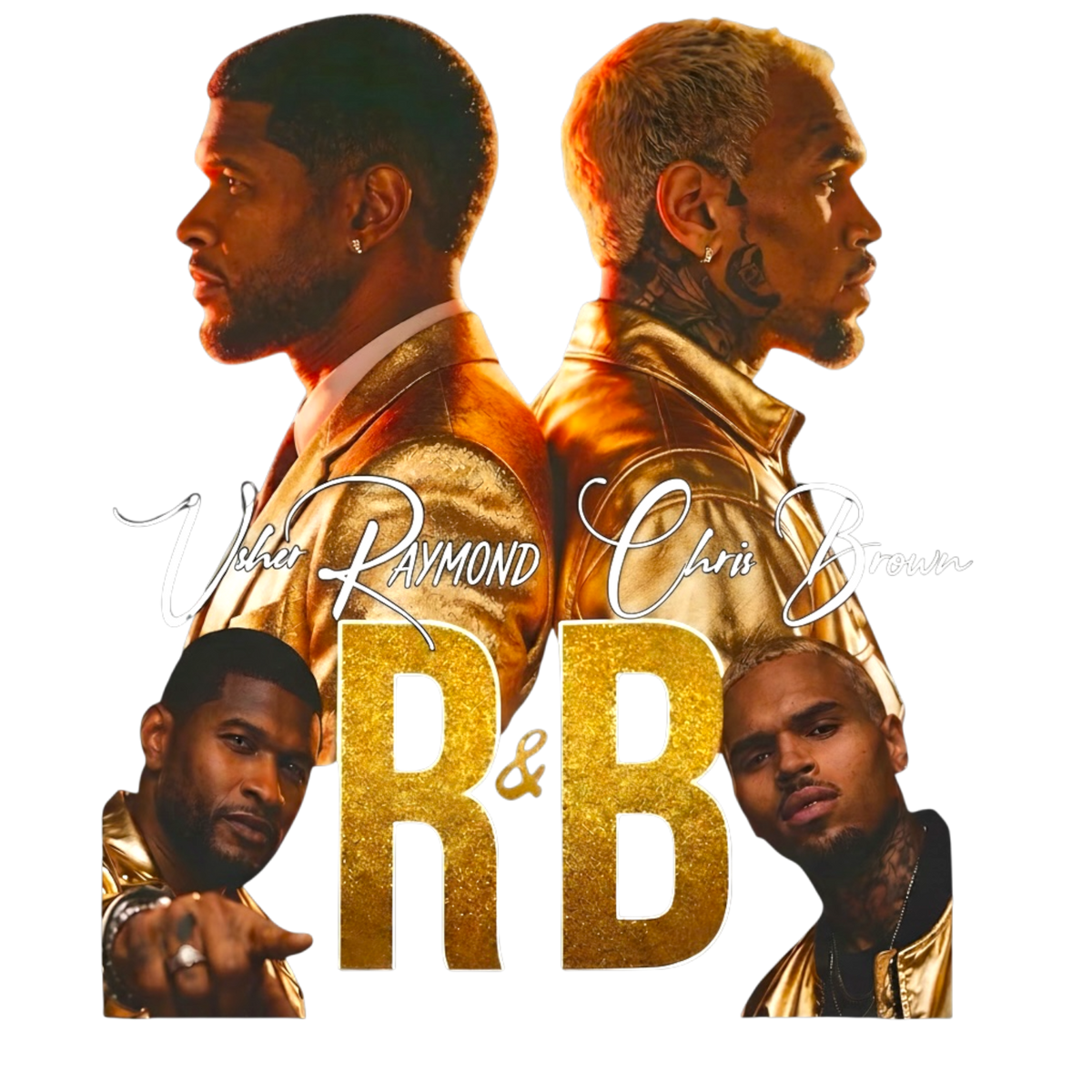 Chris Brown and Usher R&B Tour concert gold DTF Ready to press iron on transfer for clothing t-shirts and hoodies concert ready