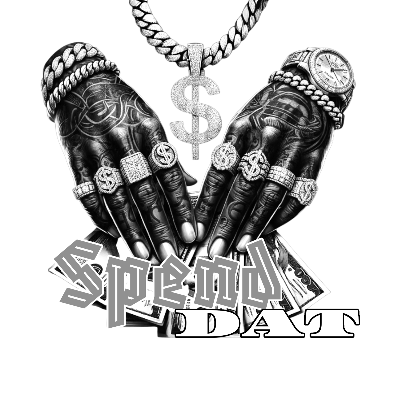 SPEND DAT black/white DTF ready to press iron on transfer for clothing t-shirts and hoodies