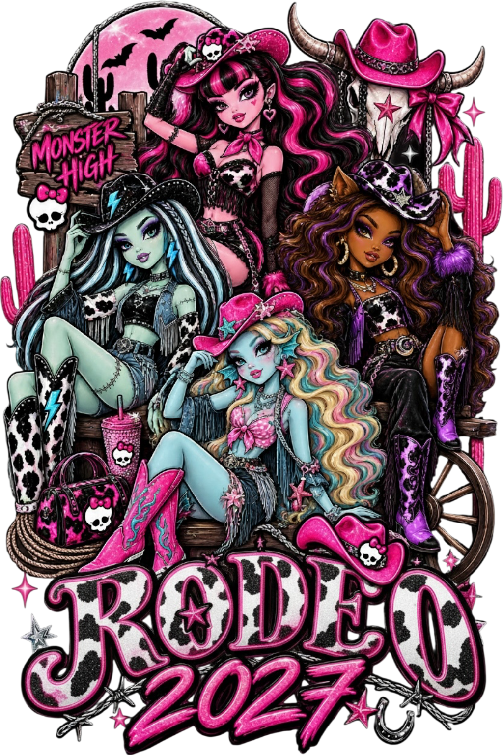 Rodeo Monster High Rodeo DTF ready to press iron on transfer for clothing t-shirts and hoodies