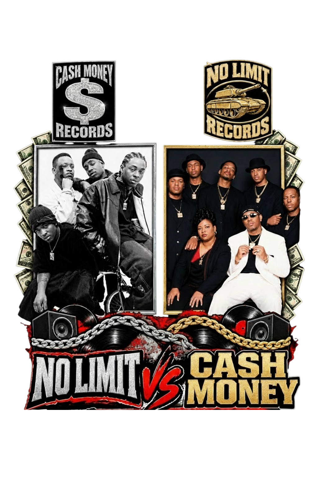 Cash Money and No Limit DTF ready to press iron on transfer for clothing t-shirts and hoodies concert ready