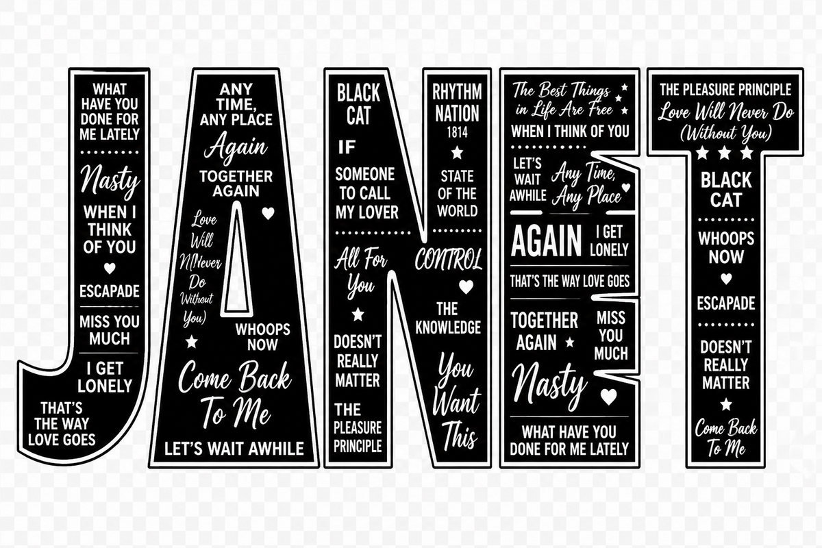 Janet Jackson Songs DTF ready to press iron on transfer for clothing t-shirts and hoodies concert ready