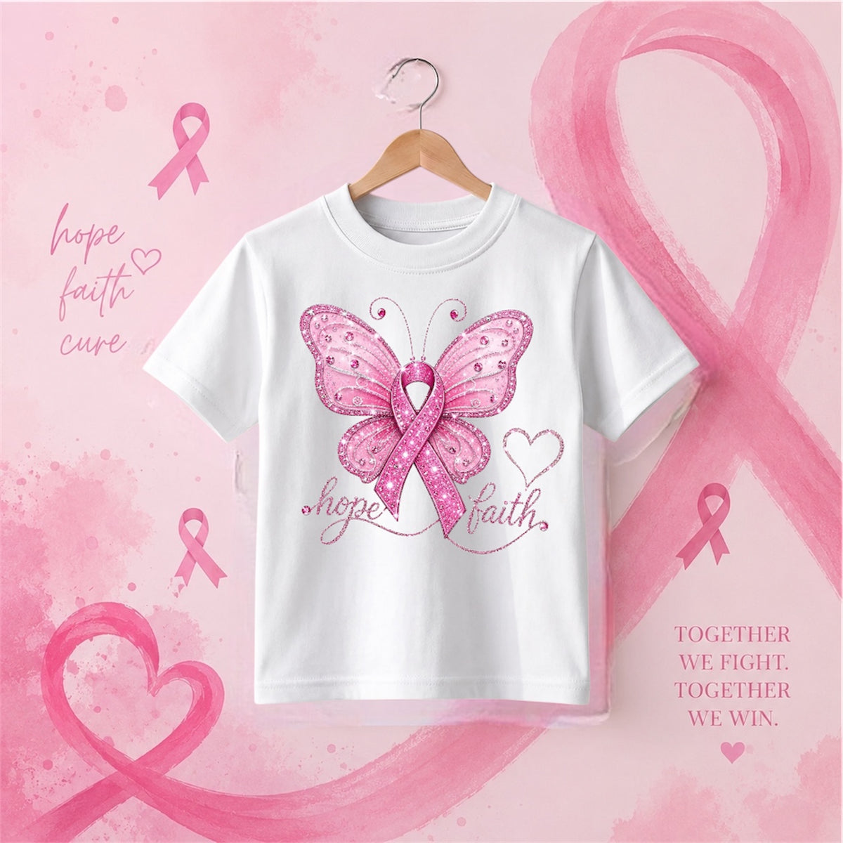Breast Cancer Awareness Butterfly Hope Faith DTF T-Shirt