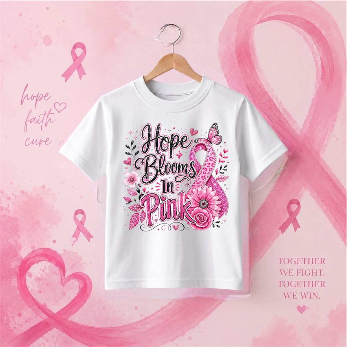 Breast Cancer Awareness Hope Blooms in Pink DTF T-Shirt