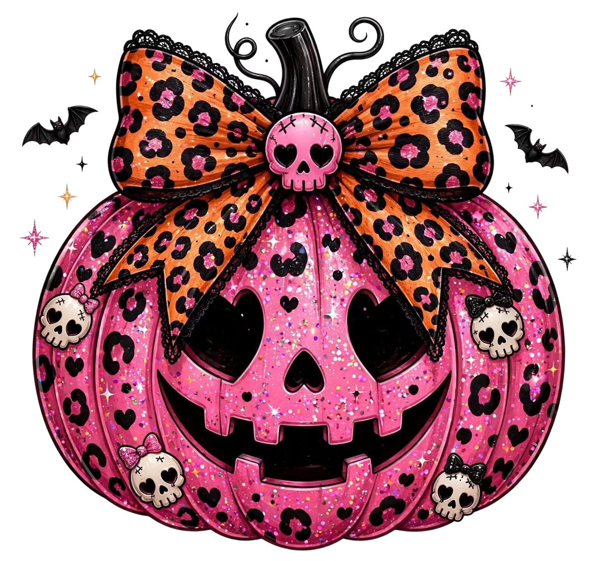 Pink Girly Jack-O-Lantern Halloween Christmas DTF ready to press iron on transfer for clothing t-shirts and hoodies